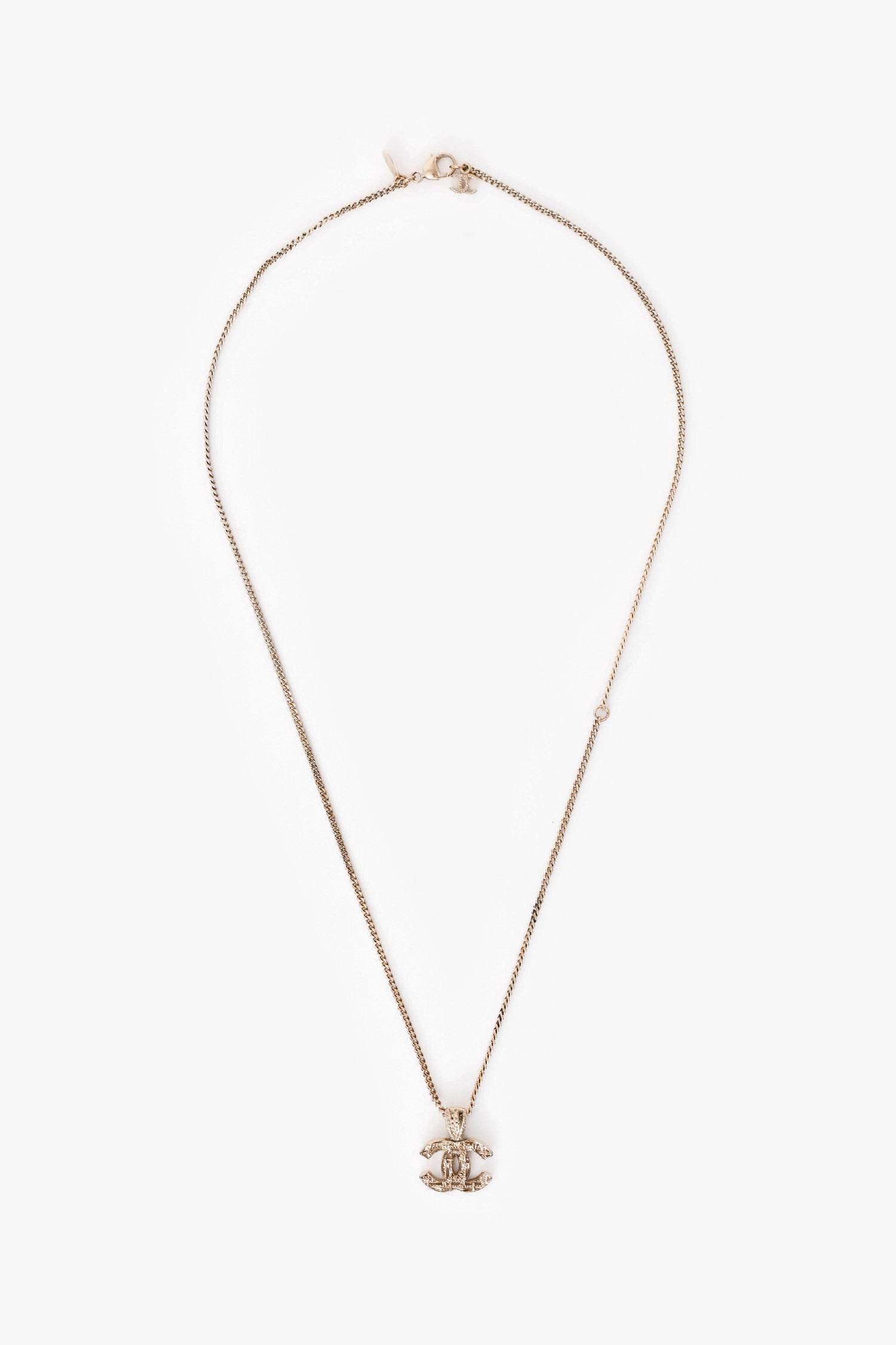 Pre-Loved Chanel™ 2013 Gold Tone Metal Tweed CC Pendant Necklace