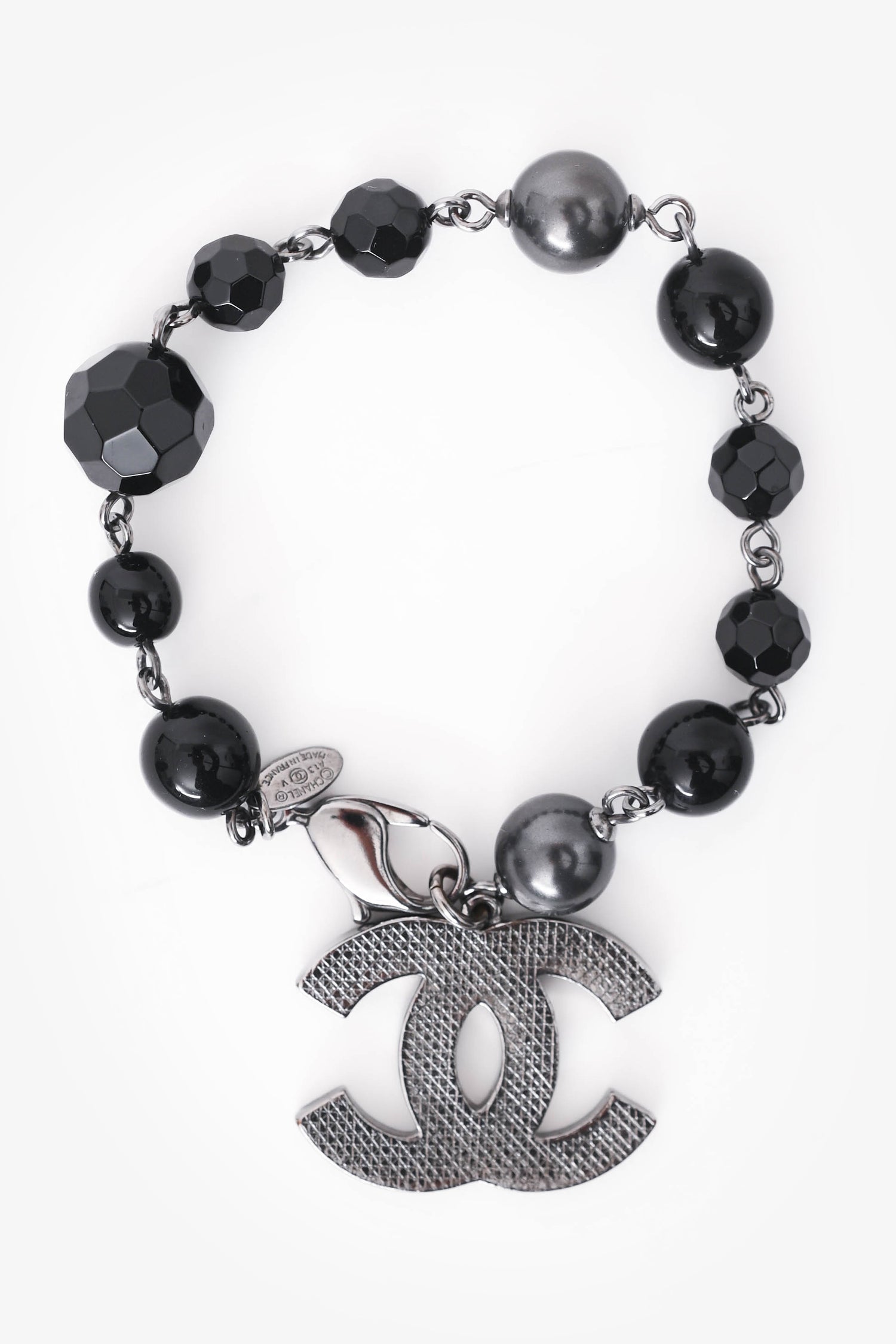 Pre-Loved Chanel™ 2013 Black/Silver Tone Metal Beaded CC Bracelet