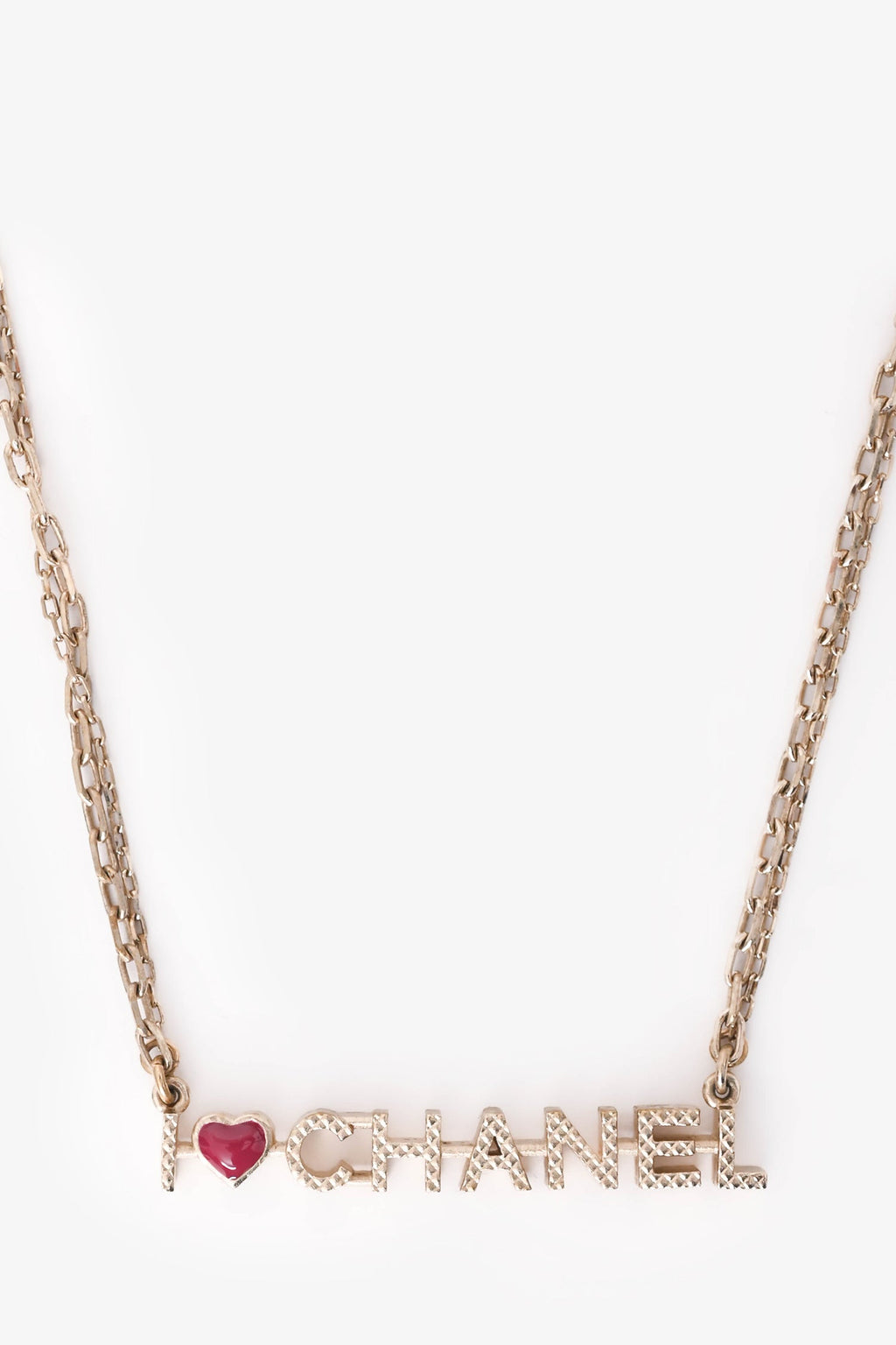 Pre-Loved Chanel™ 2017 Gold Tone Metal Heart Logo Necklace