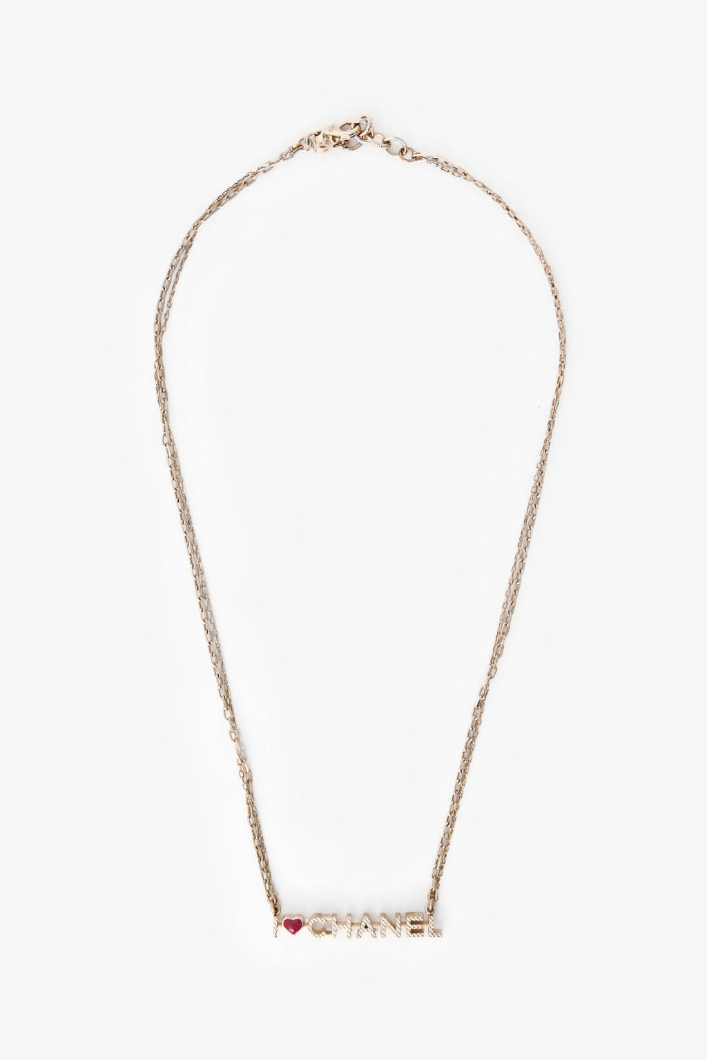 Pre-Loved Chanel™ 2017 Gold Tone Metal Heart Logo Necklace