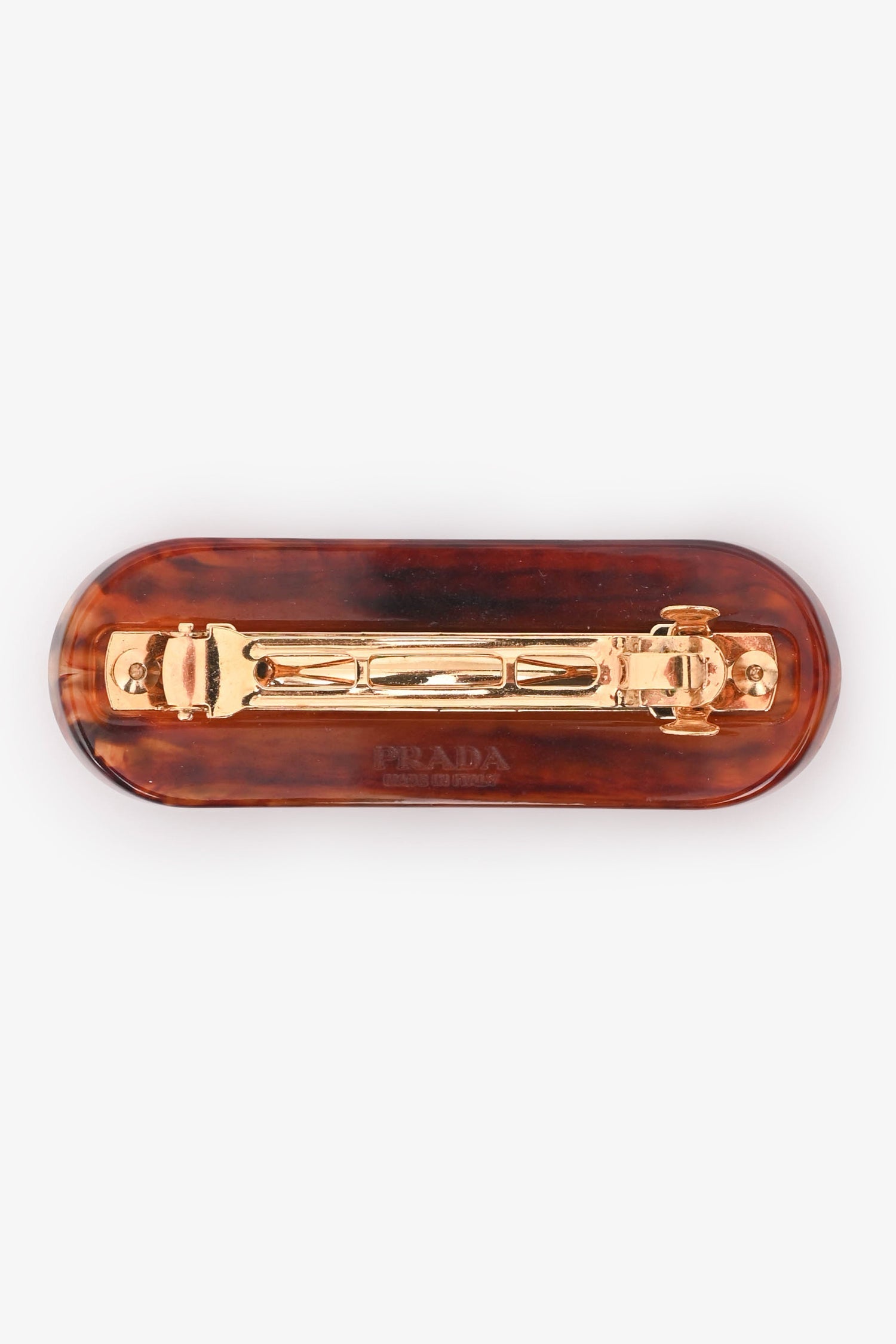 Prada Brown Tortoise Shall Logo Hair Clip