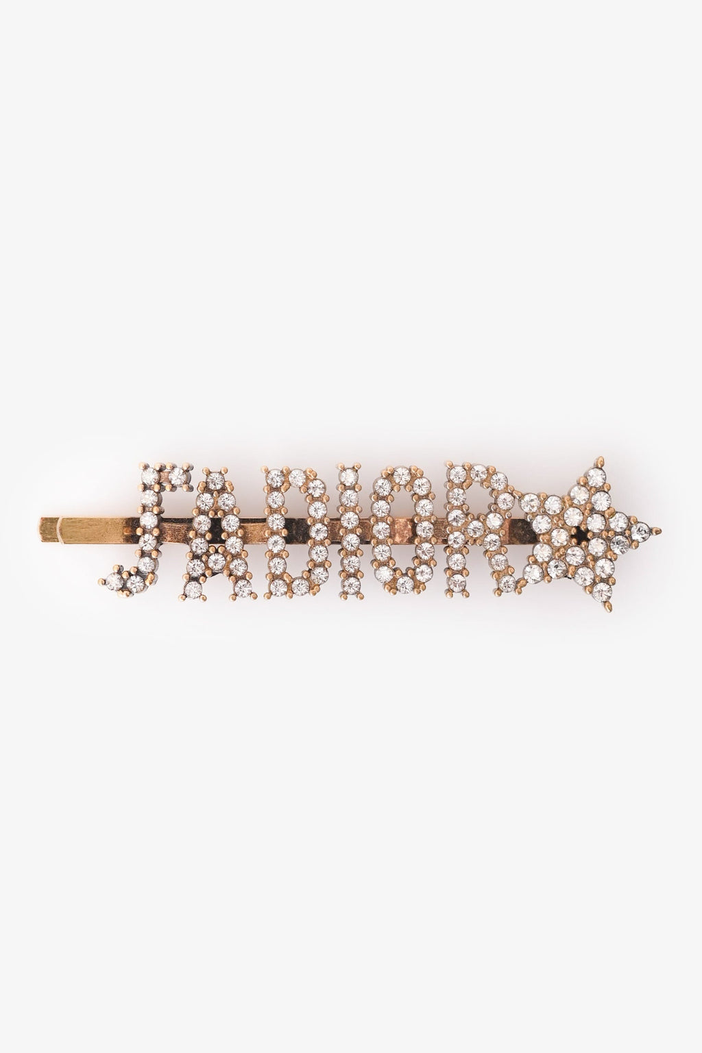 Christian Dior Aged Gold Tone Metal Crystal Embellished J'Adior Hair Clip