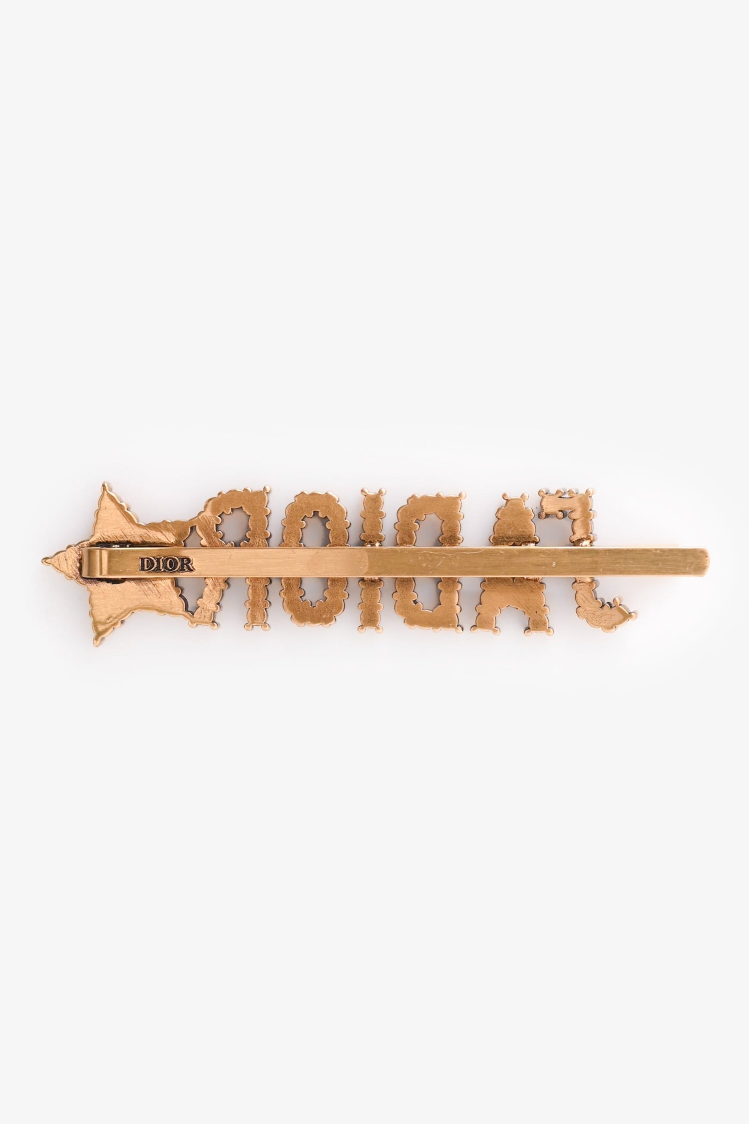 Christian Dior Aged Gold Tone Metal Crystal Embellished J'Adior Hair Clip