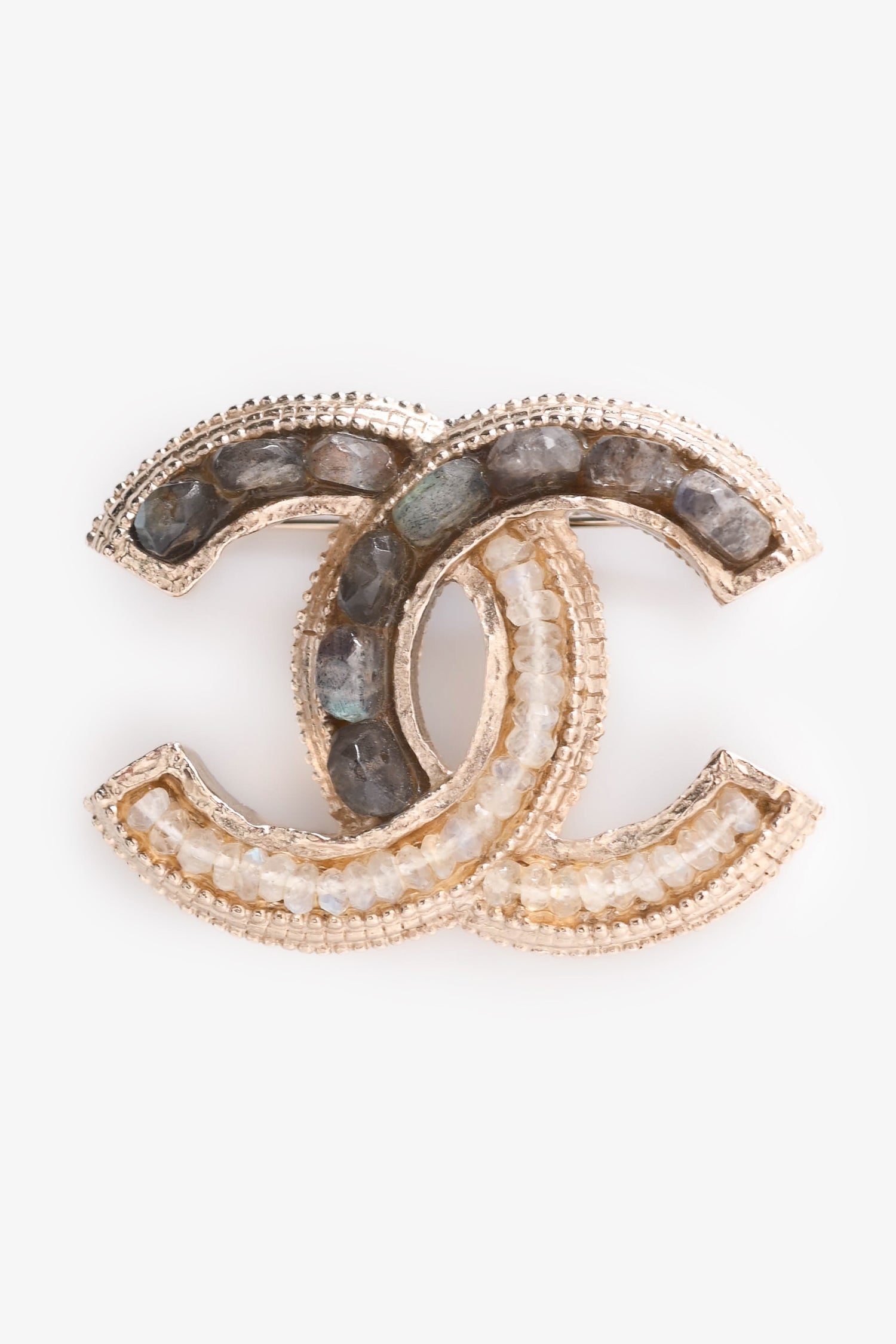 Pre-Loved Chanel™ 2012 Gold Tone Metal Crystal Embellished CC Brooch