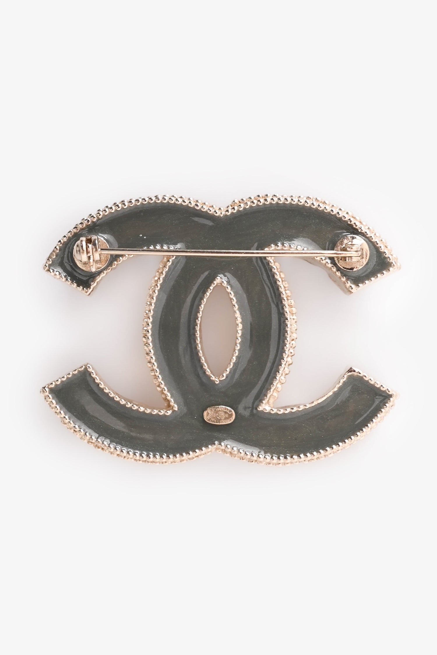 Pre-Loved Chanel™ 2012 Gold Tone Metal Crystal Embellished CC Brooch