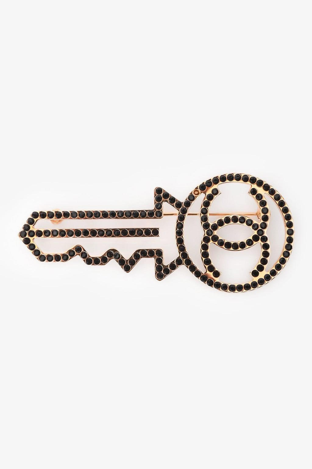 Pre-Loved Chanel™ 2017 Gold Tone Metal/Black Crystal Embellished CC Key Brooch
