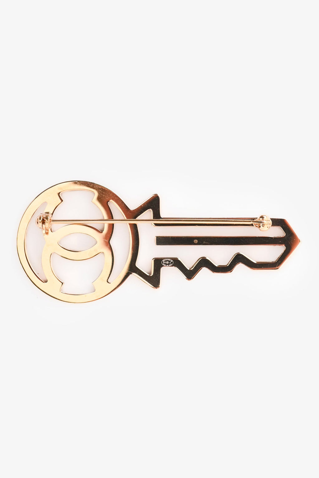 Pre-Loved Chanel™ 2017 Gold Tone Metal/Black Crystal Embellished CC Key Brooch