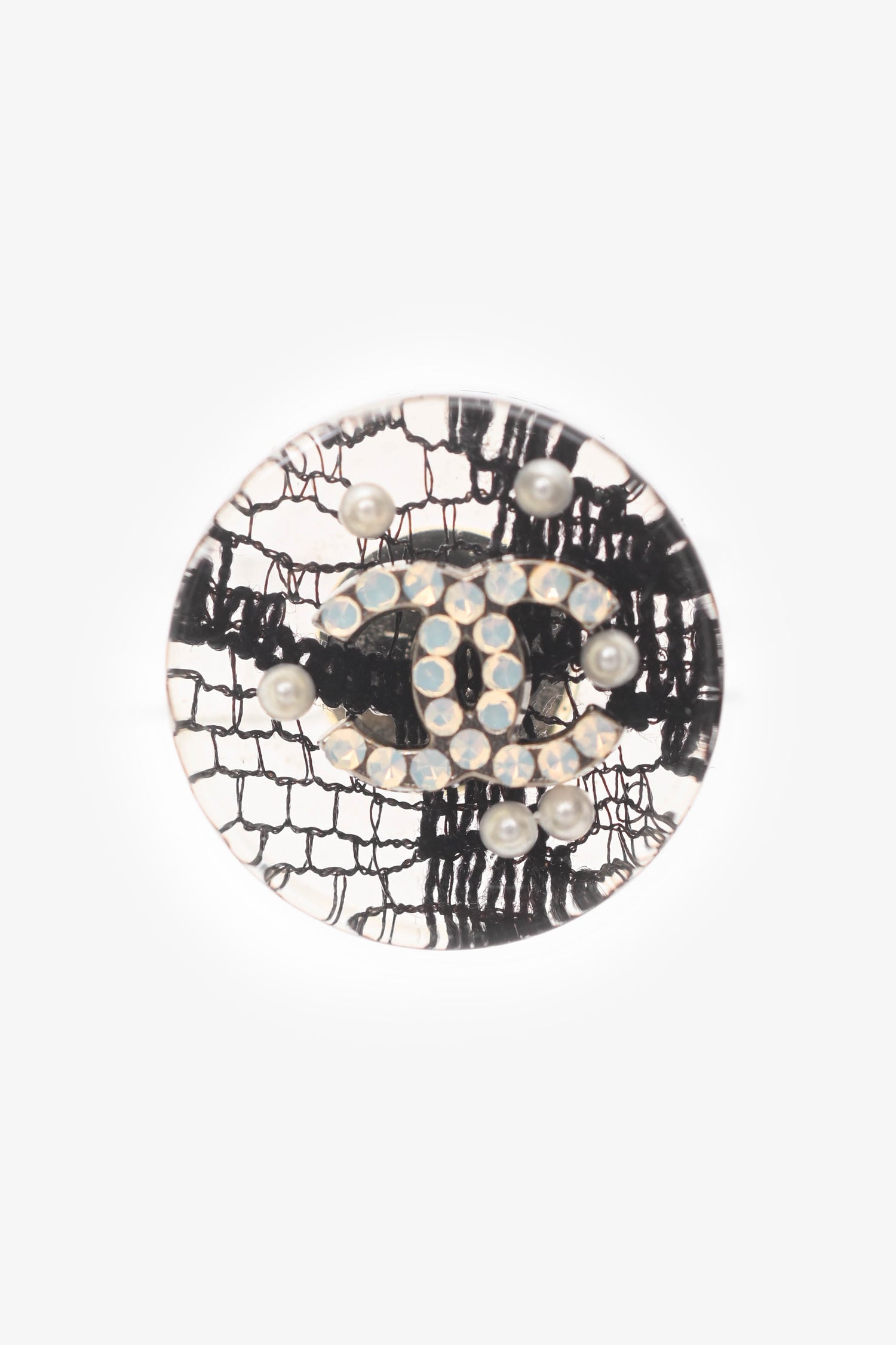 Pre-Loved Chanel™ 2013 Resin Lace CC Rounded Ear Studs