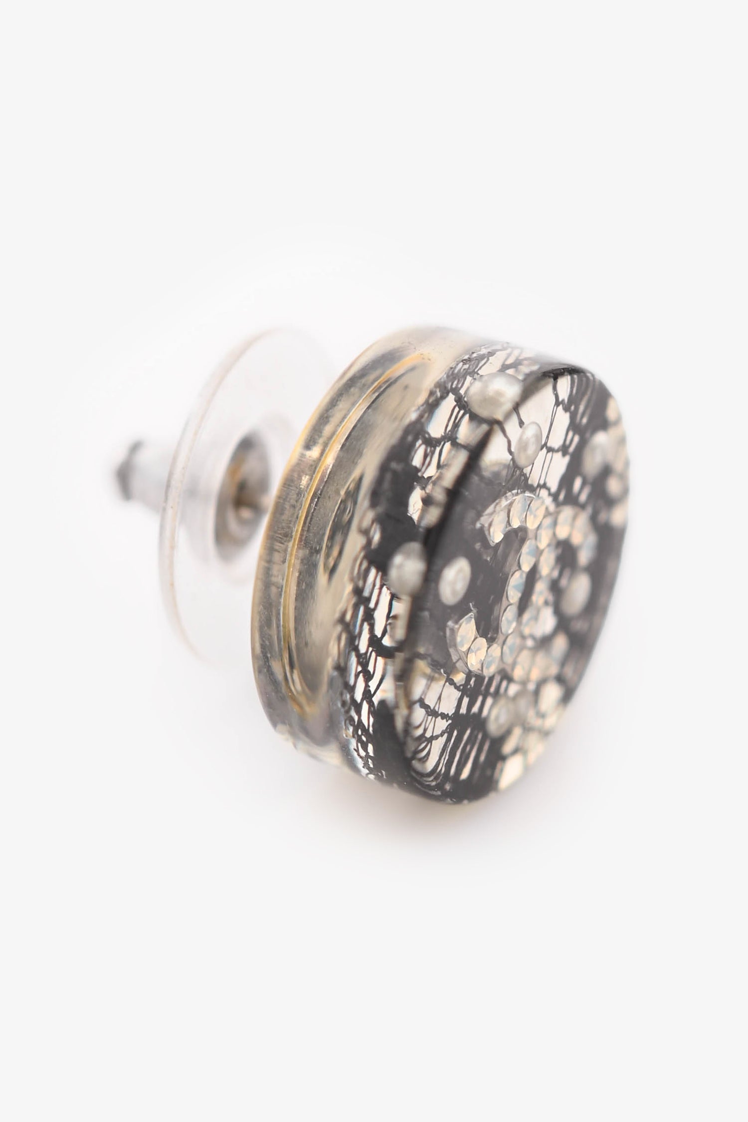 Pre-Loved Chanel™ 2013 Resin Lace CC Rounded Ear Studs