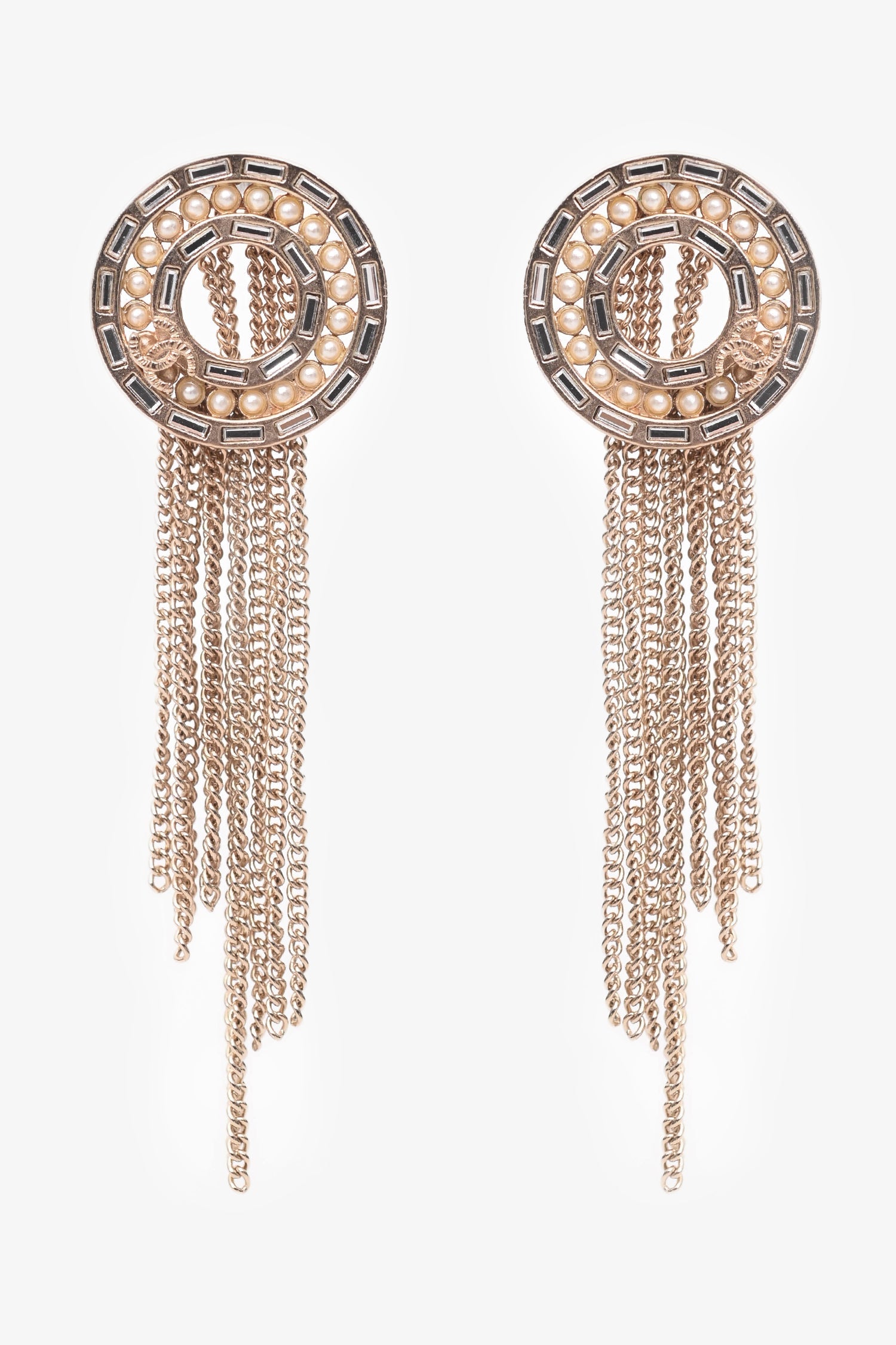 Pre-Loved Chanel™ 2016 Gold Tone Metal/Faux Pearl Tassel Earrings