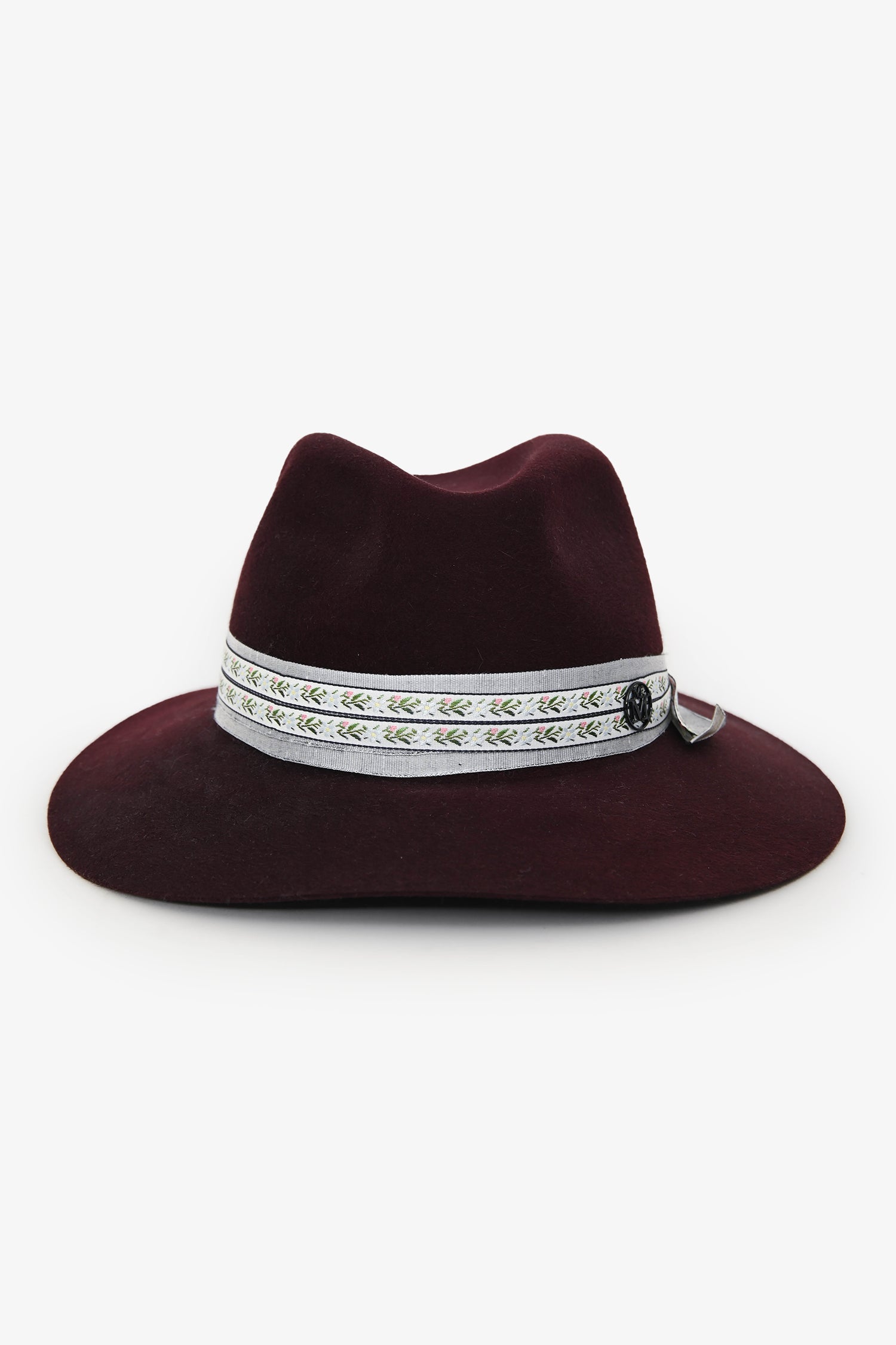 Maison Michel Burgundy Foliate Ribbon Fedora Hats Size M