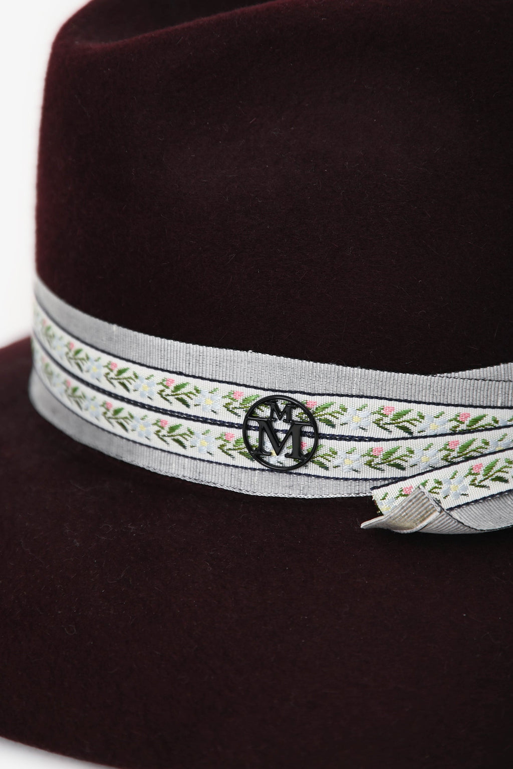 Maison Michel Burgundy Foliate Ribbon Fedora Hats Size M