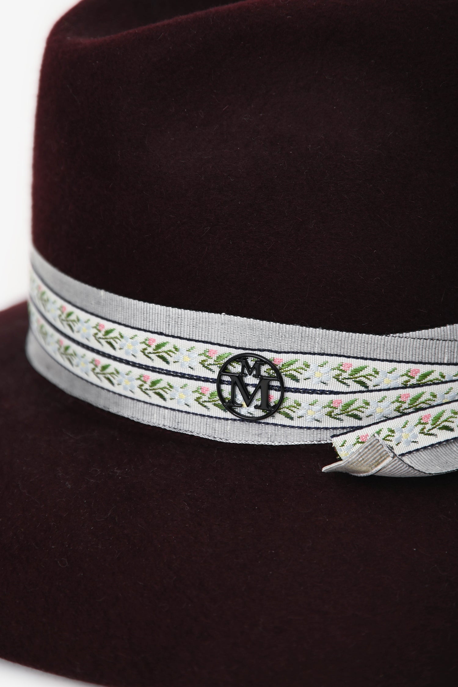 Maison Michel Burgundy Foliate Ribbon Fedora Hats Size M