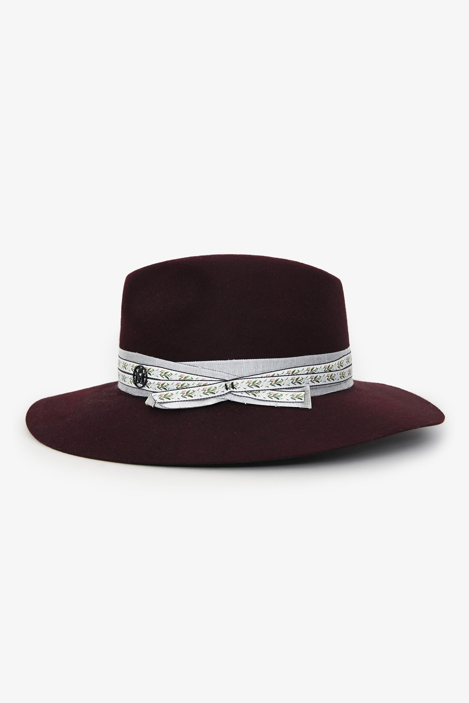 Maison Michel Burgundy Foliate Ribbon Fedora Hats Size M