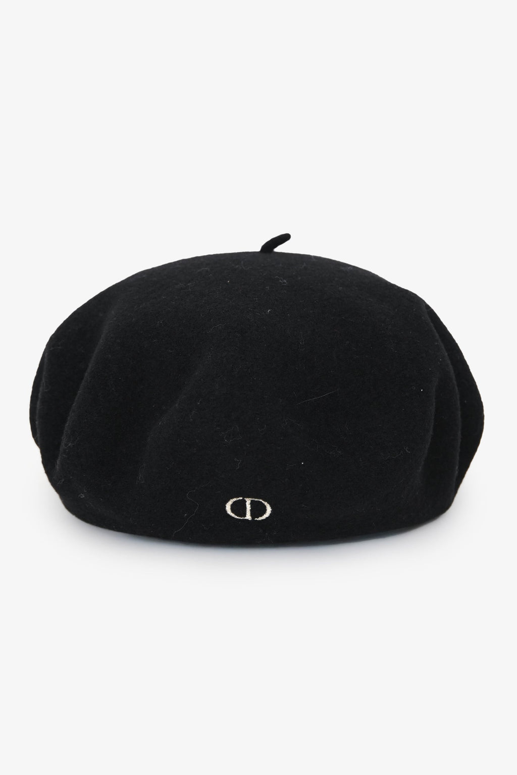 Christian Dior Black Wool CD Embroidered Beret Hat Size T4