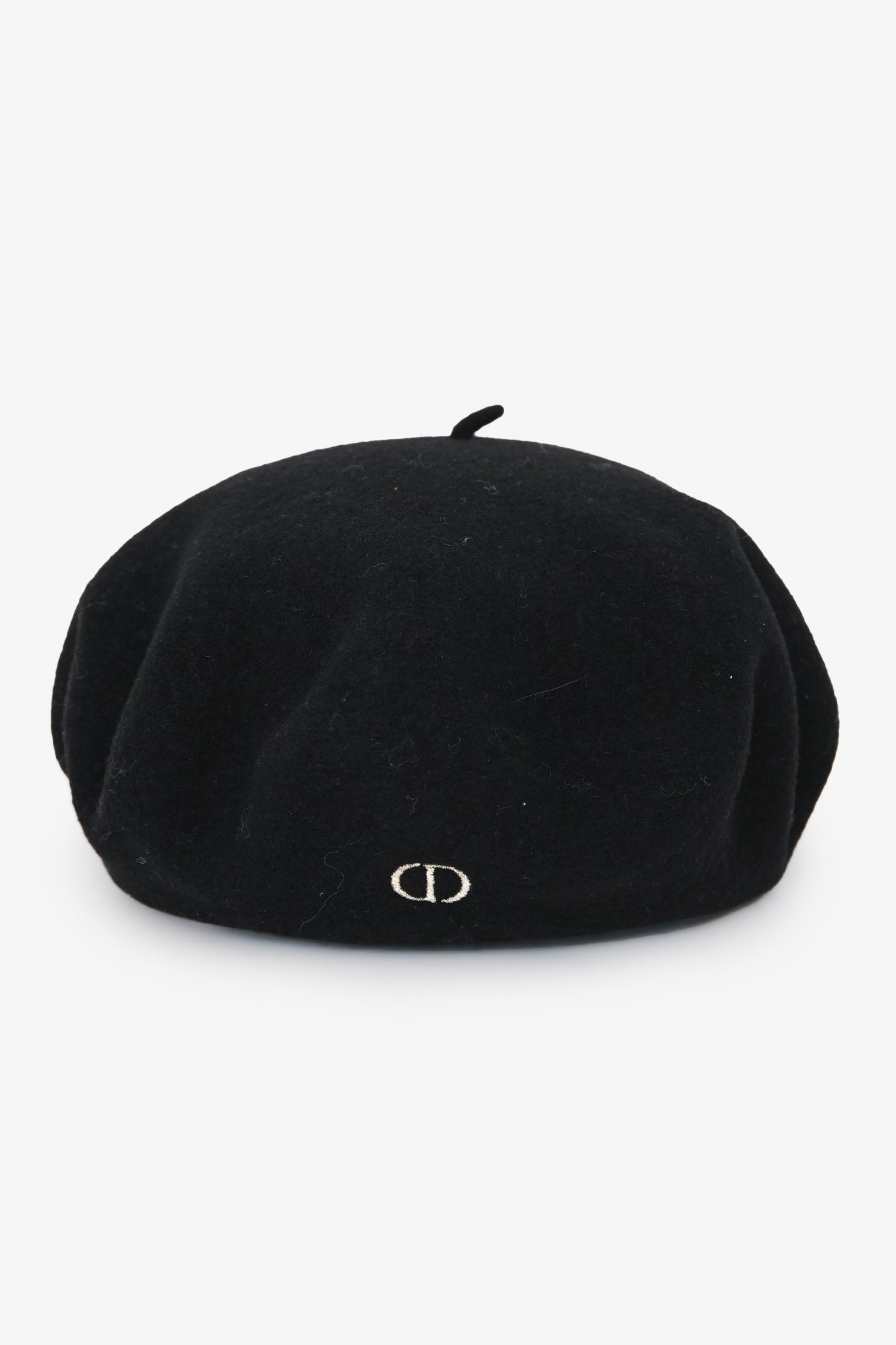 Christian Dior Black Wool CD Embroidered Beret Hat Size T4
