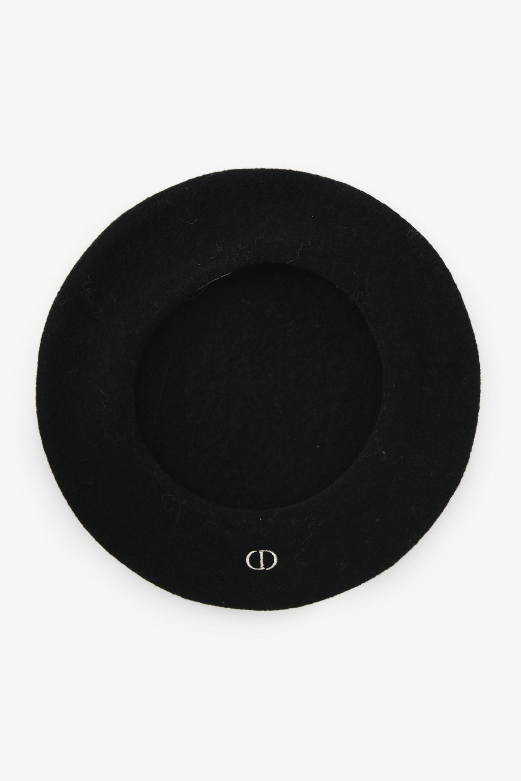 Christian Dior Black Wool CD Embroidered Beret Hat Size T4