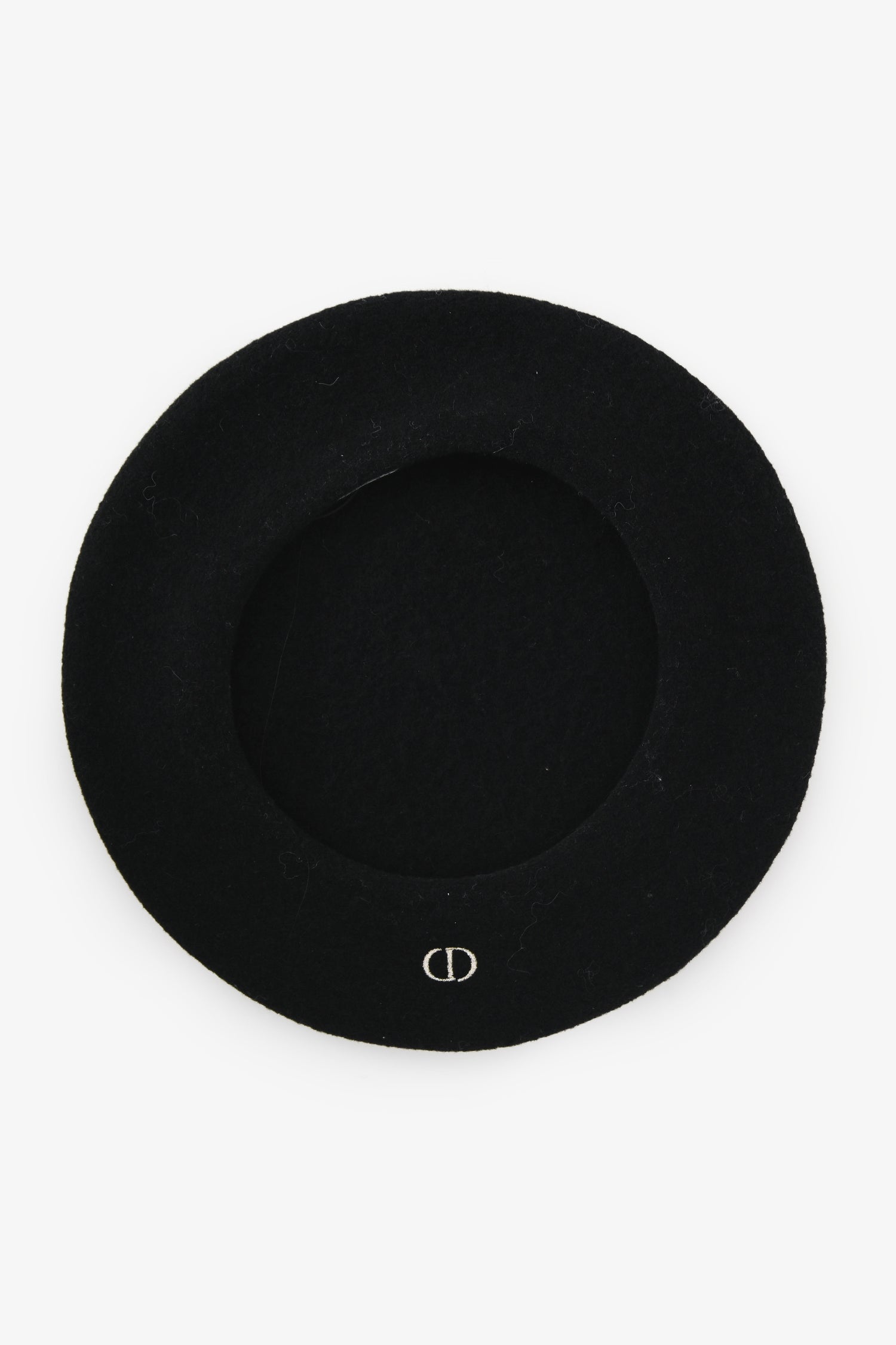 Christian Dior Black Wool CD Embroidered Beret Hat Size T4