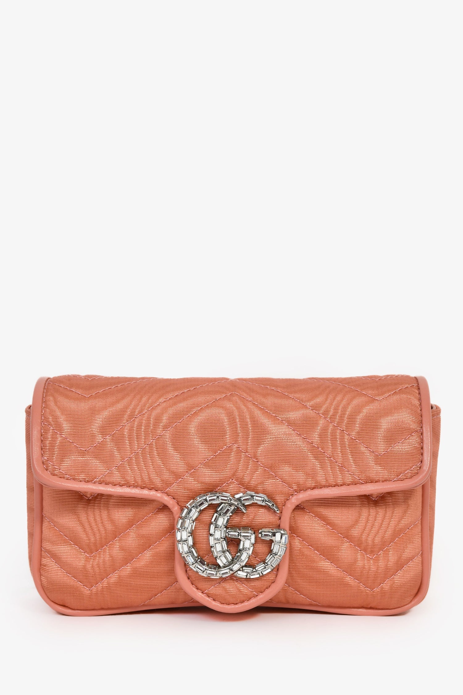 Gucci Blush Moire Mini GG Marmont Crystal Chain Belt Bag