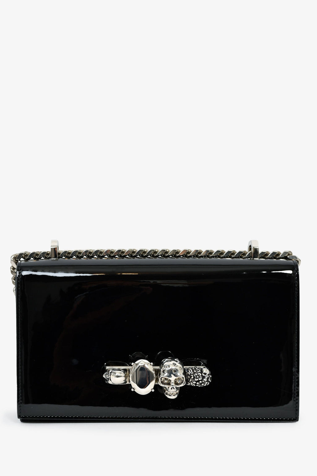 Alexander McQueen Black Patent Leather Skull Shoulder Bag