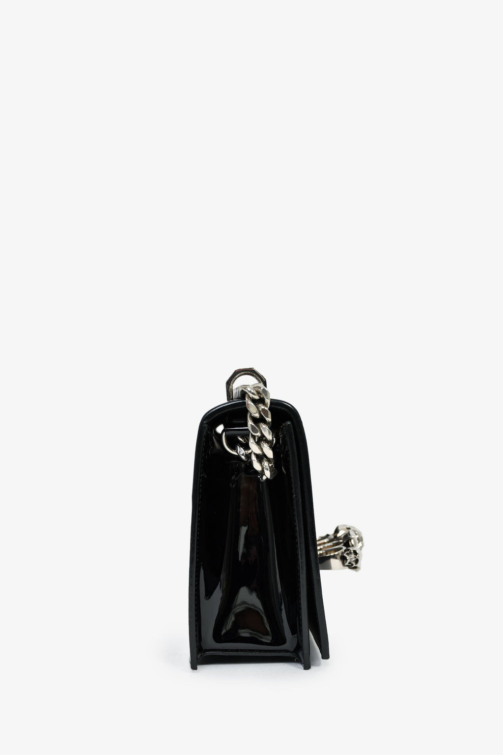 Alexander McQueen Black Patent Leather Skull Shoulder Bag