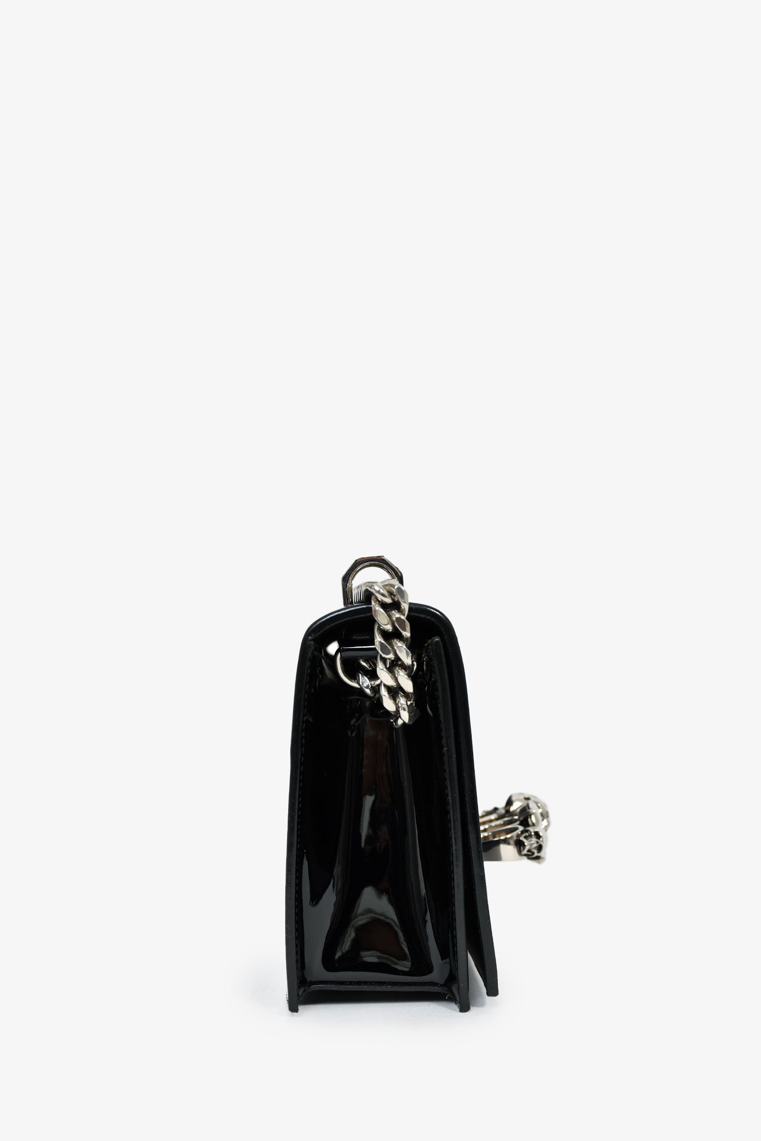 Alexander McQueen Black Patent Leather Skull Shoulder Bag