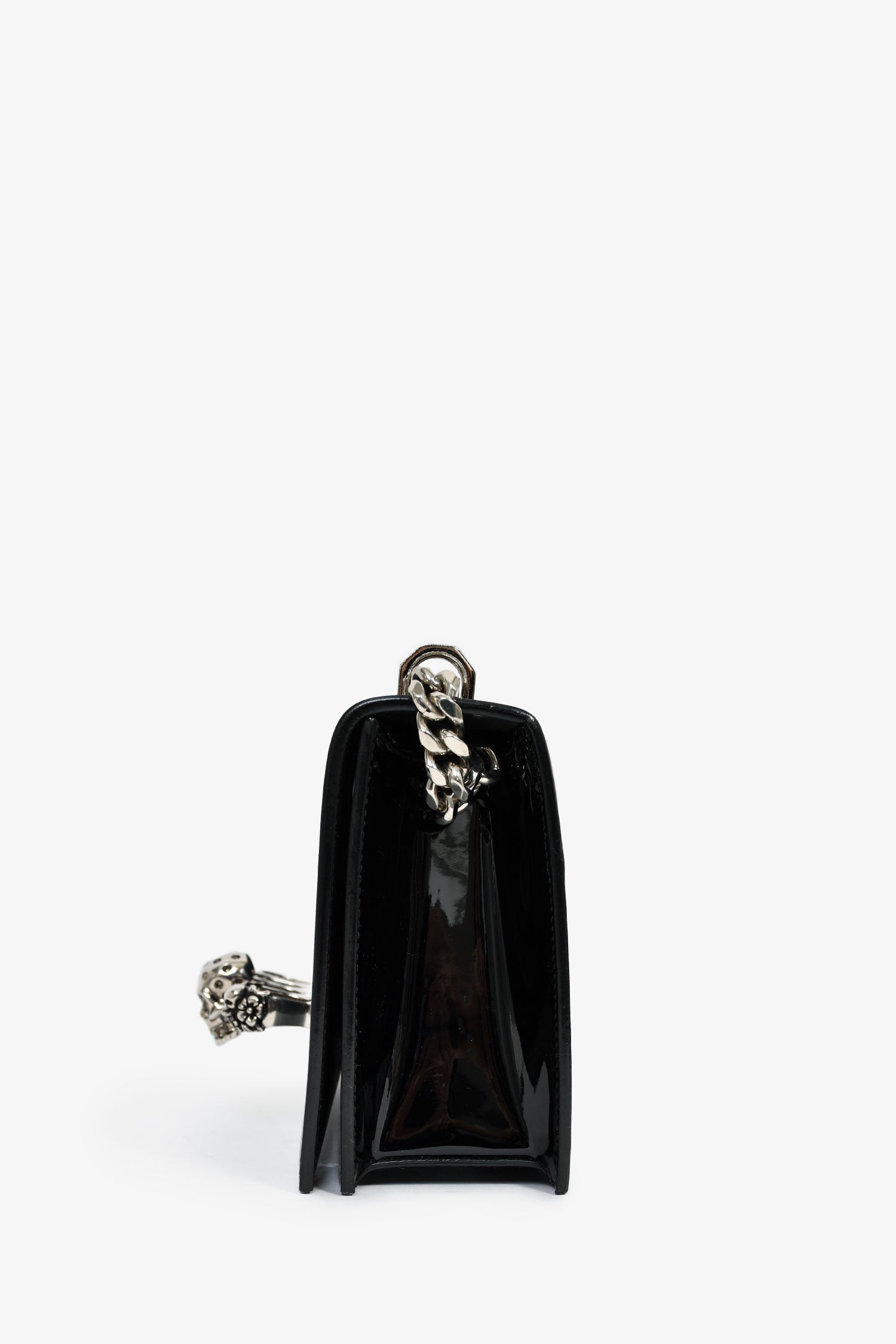 Alexander McQueen Black Patent Leather Skull Shoulder Bag