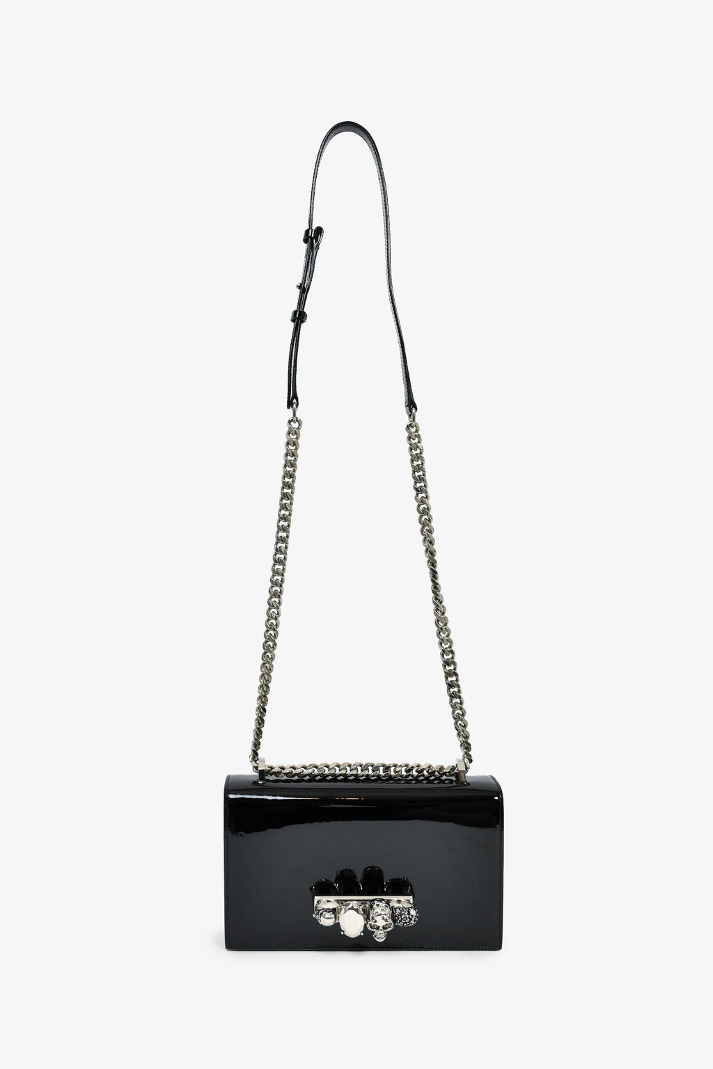 Alexander McQueen Black Patent Leather Skull Shoulder Bag