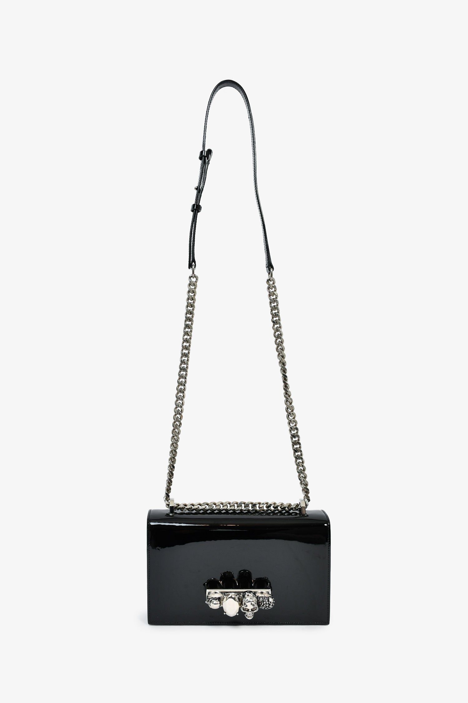 Alexander McQueen Black Patent Leather Skull Shoulder Bag