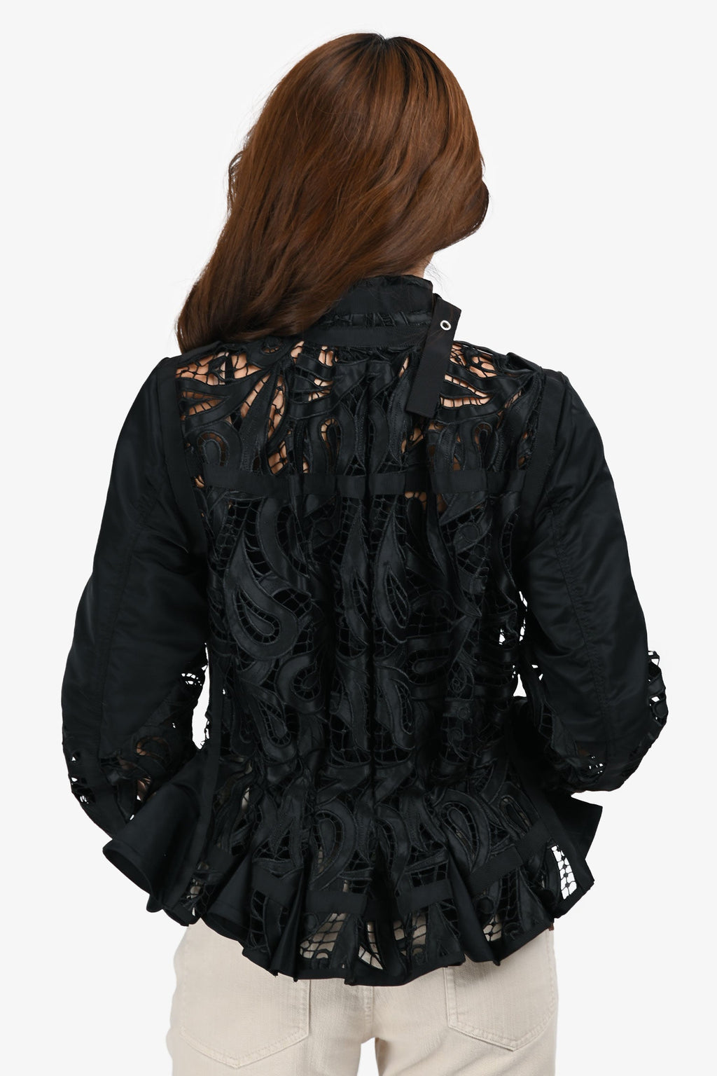 Sacai Black Satin Lace Bomber Jacket Size 1