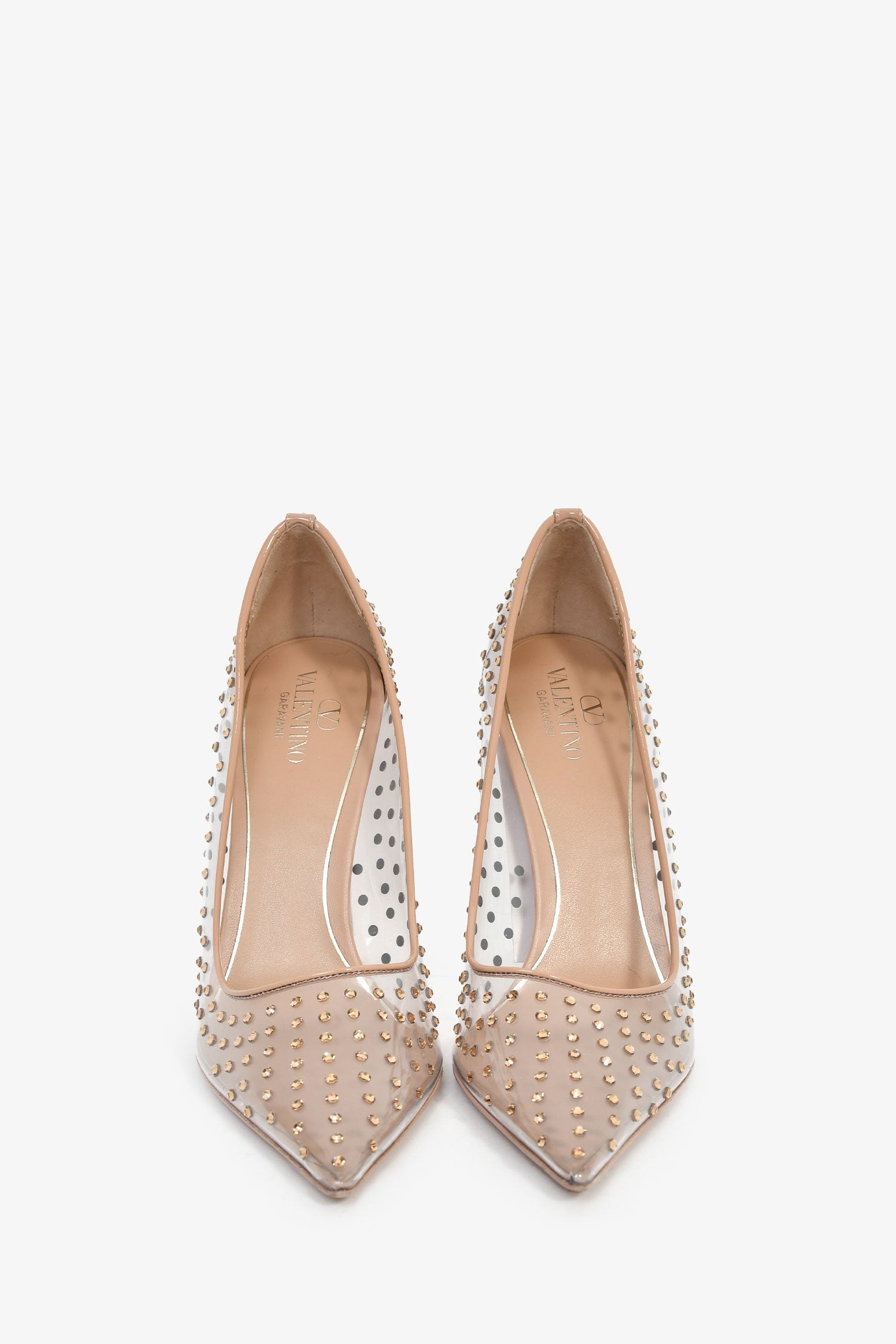 Valentino Taupe Patent PVC Crystal Heels Size 40