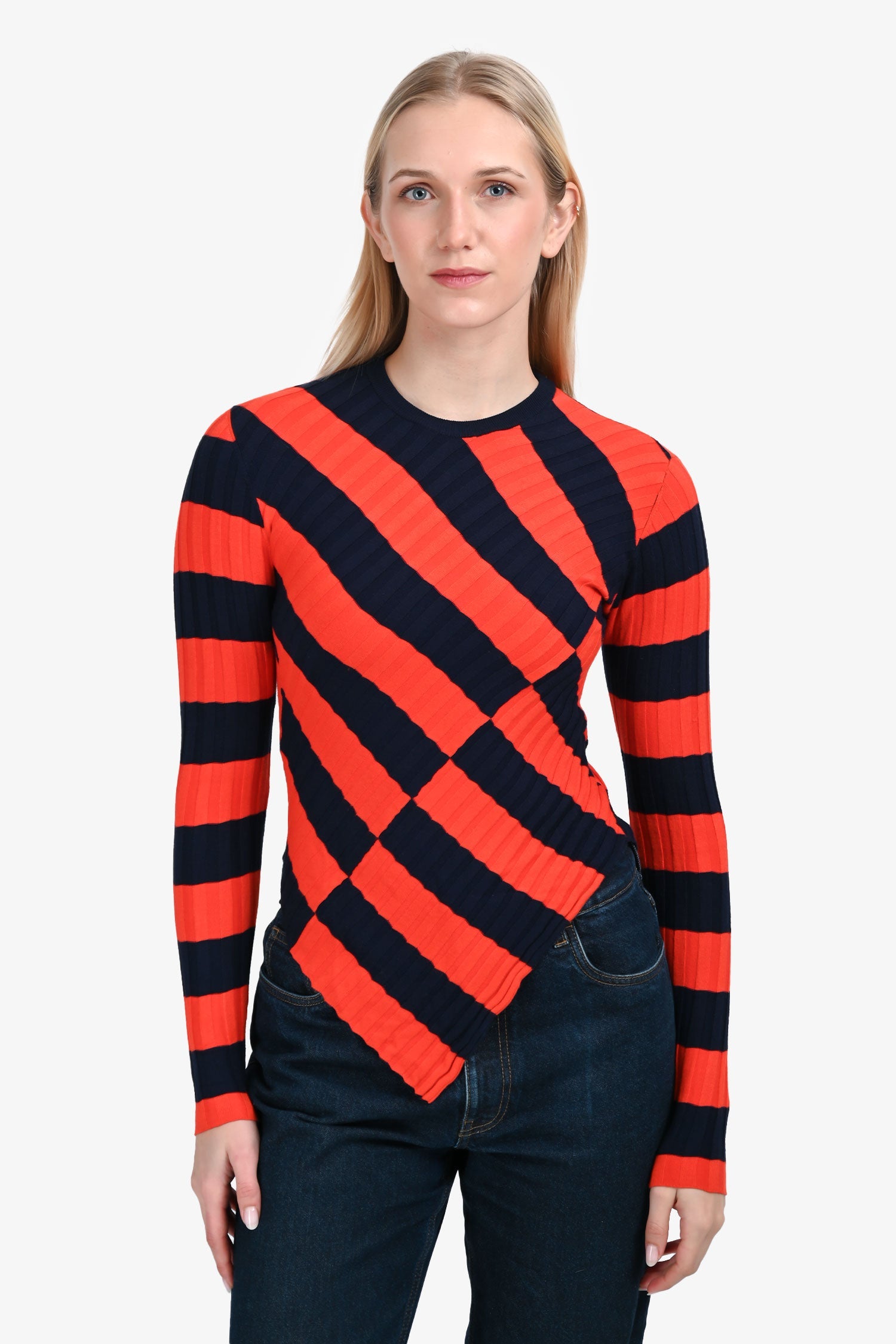 Altuzzara Navy/Orange Striped Long Sleeve Sweater Size XS