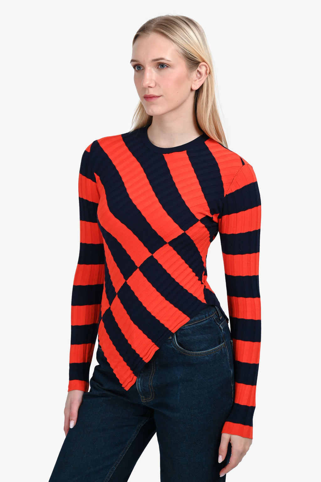 Altuzzara Navy/Orange Striped Long Sleeve Sweater Size XS