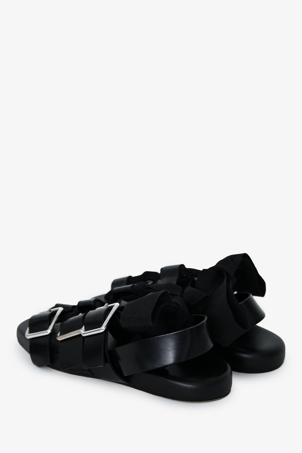 Jill Sander Black Leather Gladiator Buckle Sandals With Ribbon Size 35.5
