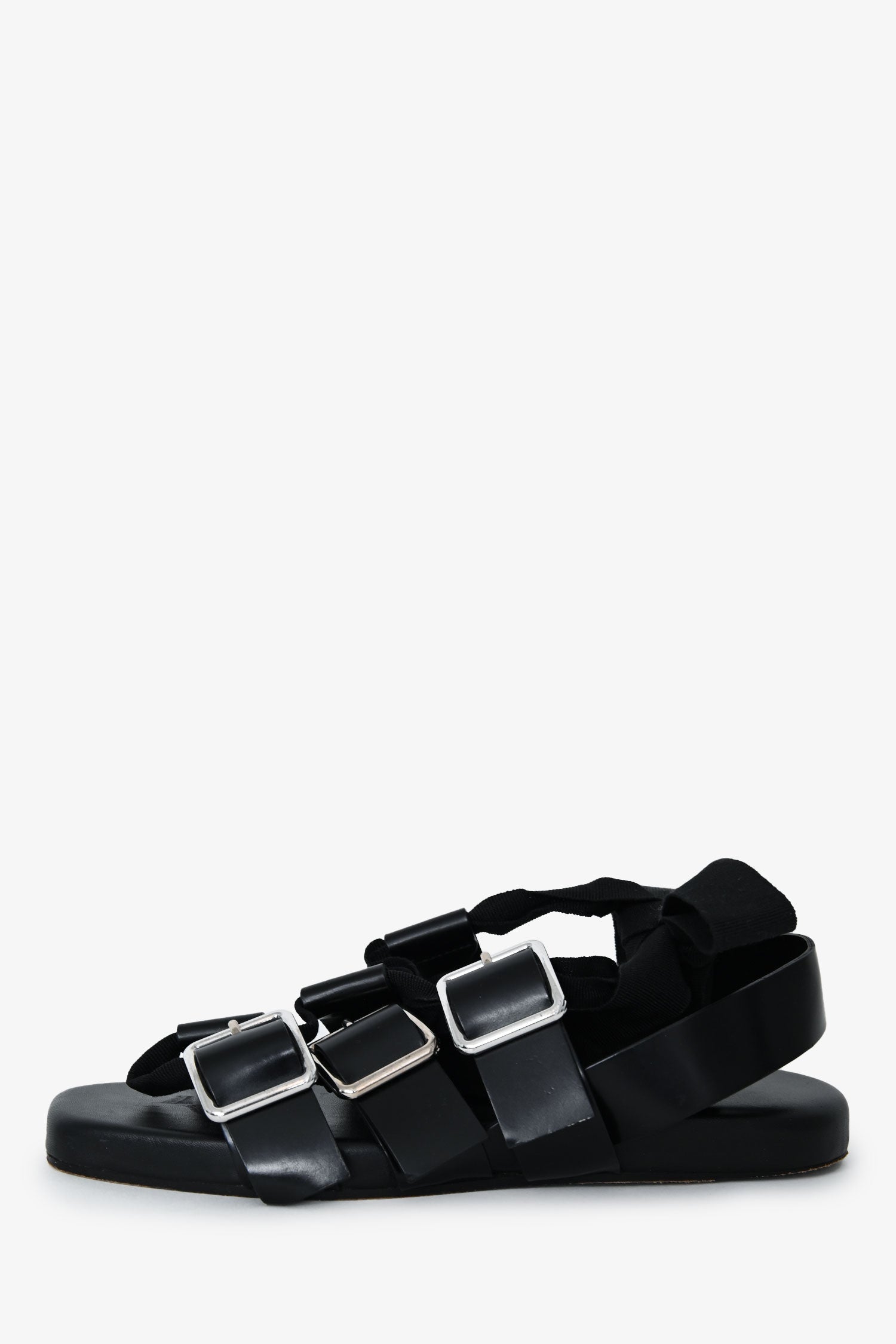 Jill Sander Black Leather Gladiator Buckle Sandals With Ribbon Size 35.5