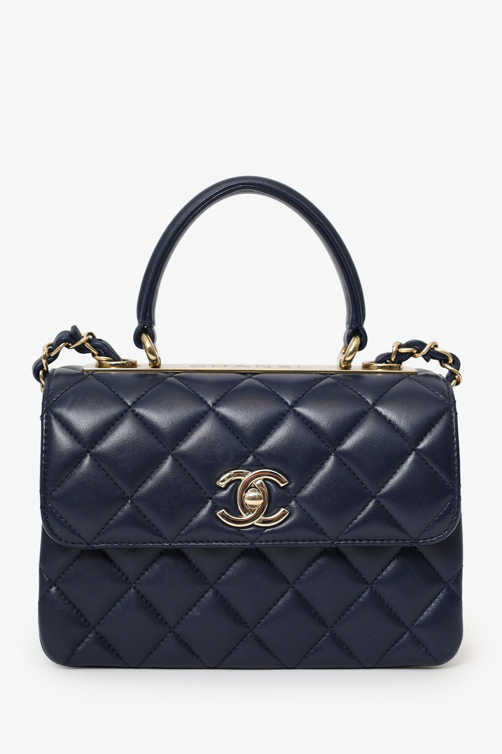 Pre-Loved Chanel™ Navy Lambskin Quilted Small Trendy CC Top Handle Bag