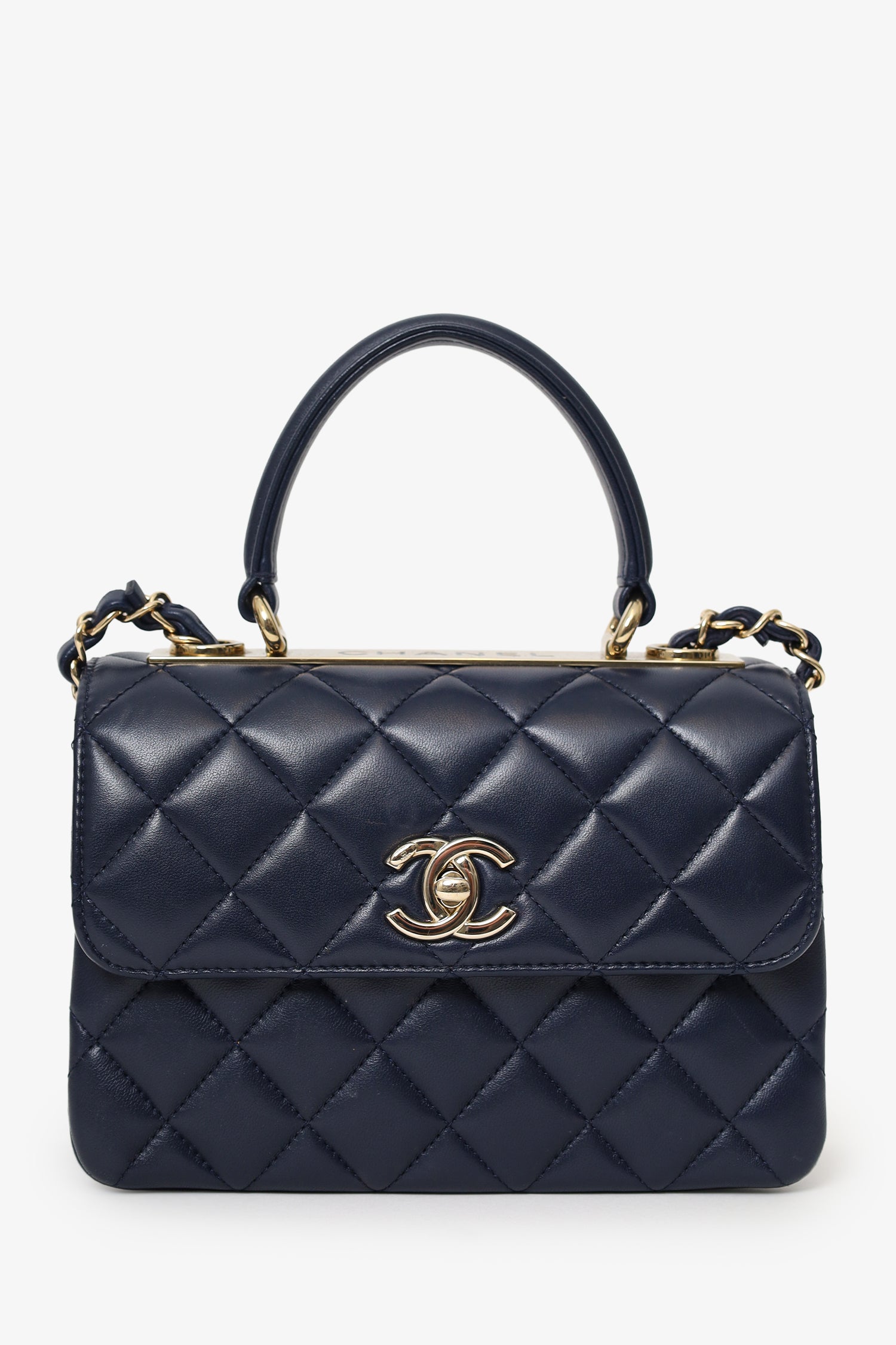 Pre-Loved Chanel™ Navy Lambskin Quilted Small Trendy CC Top Handle Bag