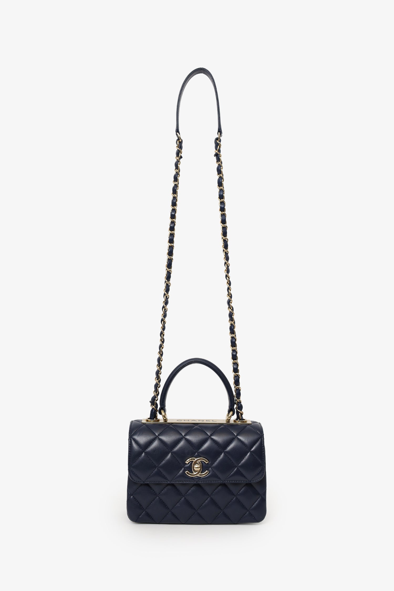 Pre-Loved Chanel™ Navy Lambskin Quilted Small Trendy CC Top Handle Bag