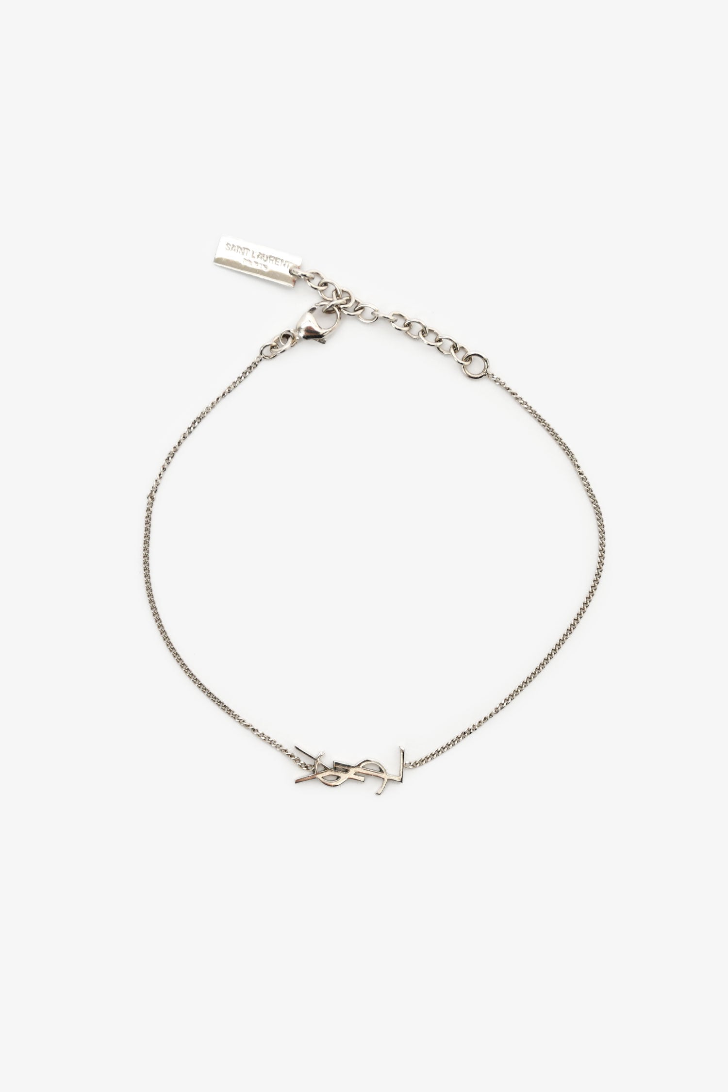 Saint Laurent Silver Toned 'Cassandre' Charm Bracelet