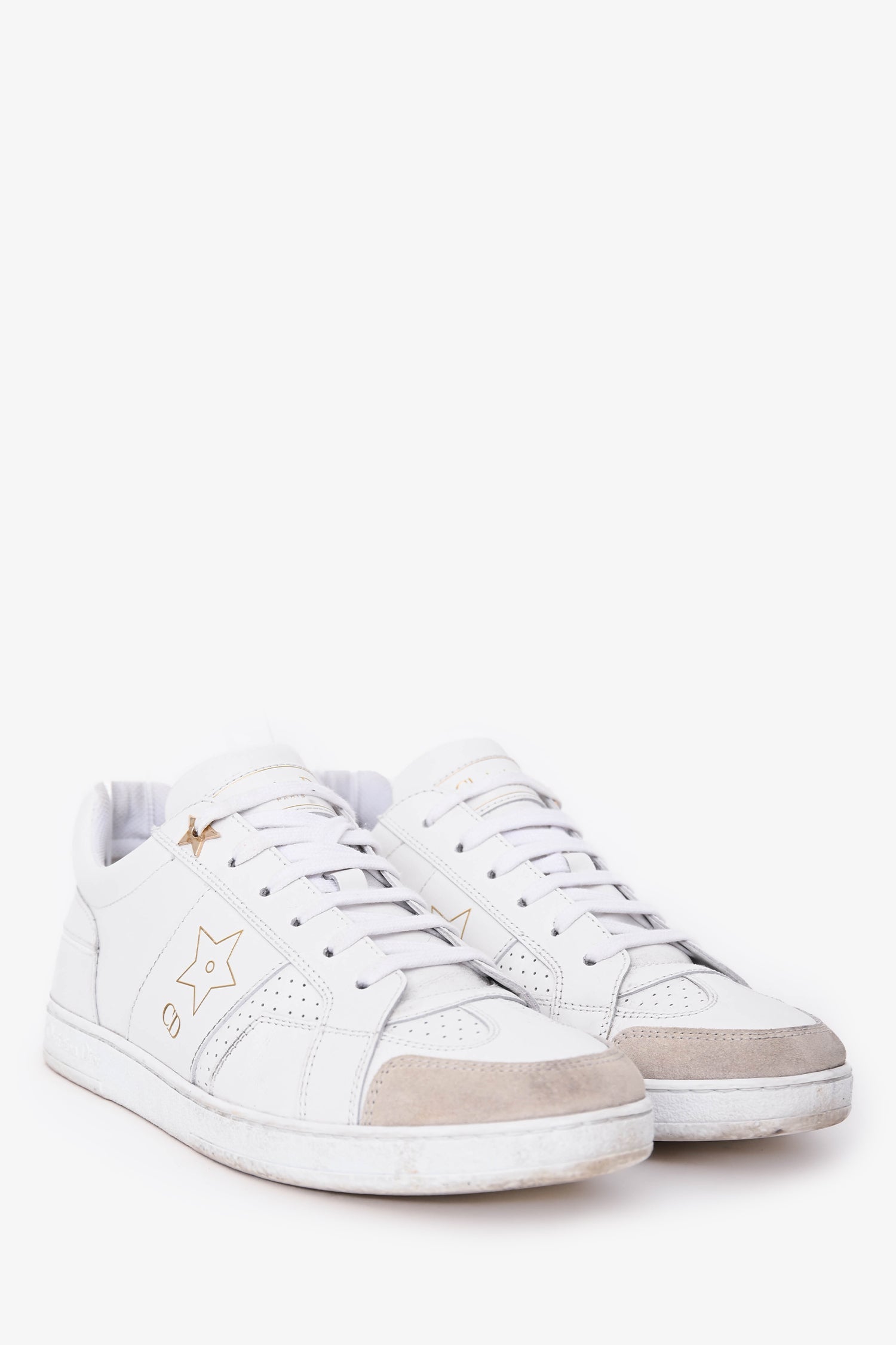 Christian Dior White Leather Star Sneakers Size 37