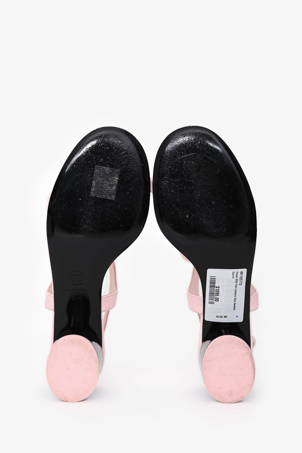 Pre-Loved Chanel™ 2025 Pink Lambskin Bow Sandals Size 37