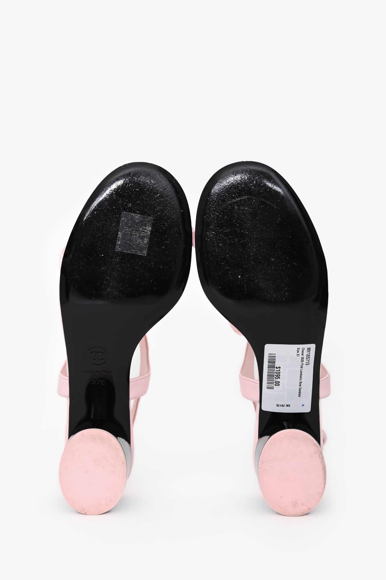 Pre-Loved Chanel™ 2025 Pink Lambskin Bow Sandals Size 37