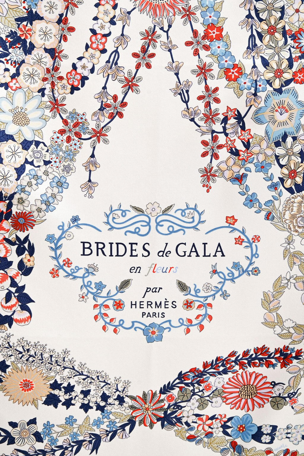 Hermès Beige/White Silk 'Brides des Gala en fleur' Scarf 90