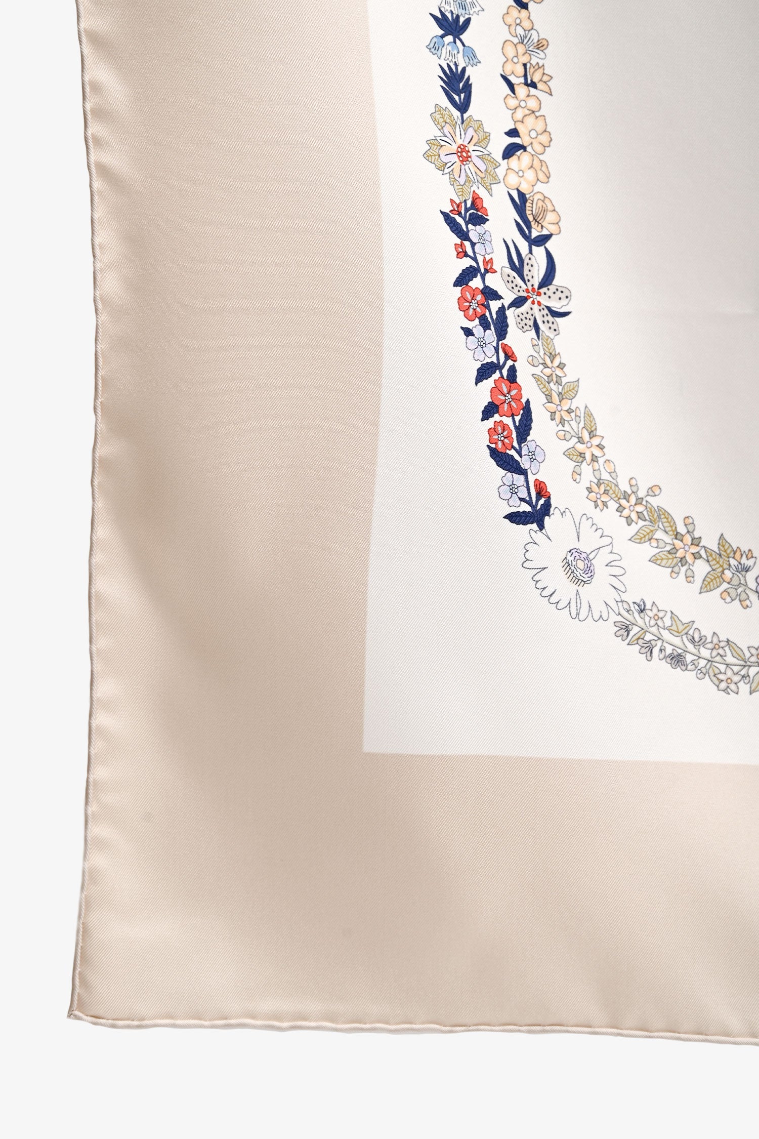 Hermès Beige/White Silk 'Brides des Gala en fleur' Scarf 90