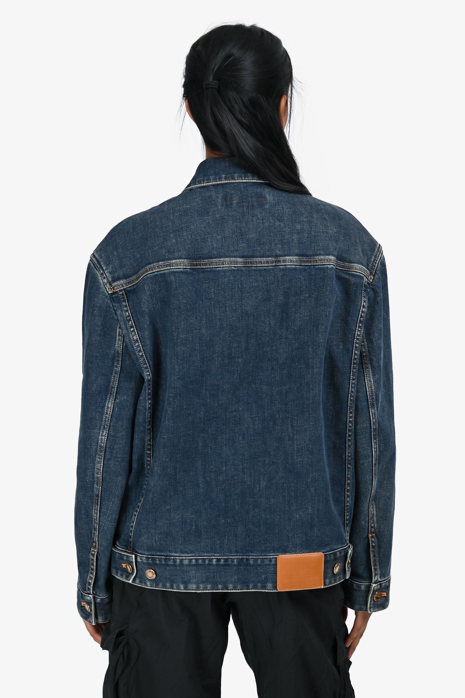 Louis Vuitton Blue Distressed Denim Logo Jacket Size 34