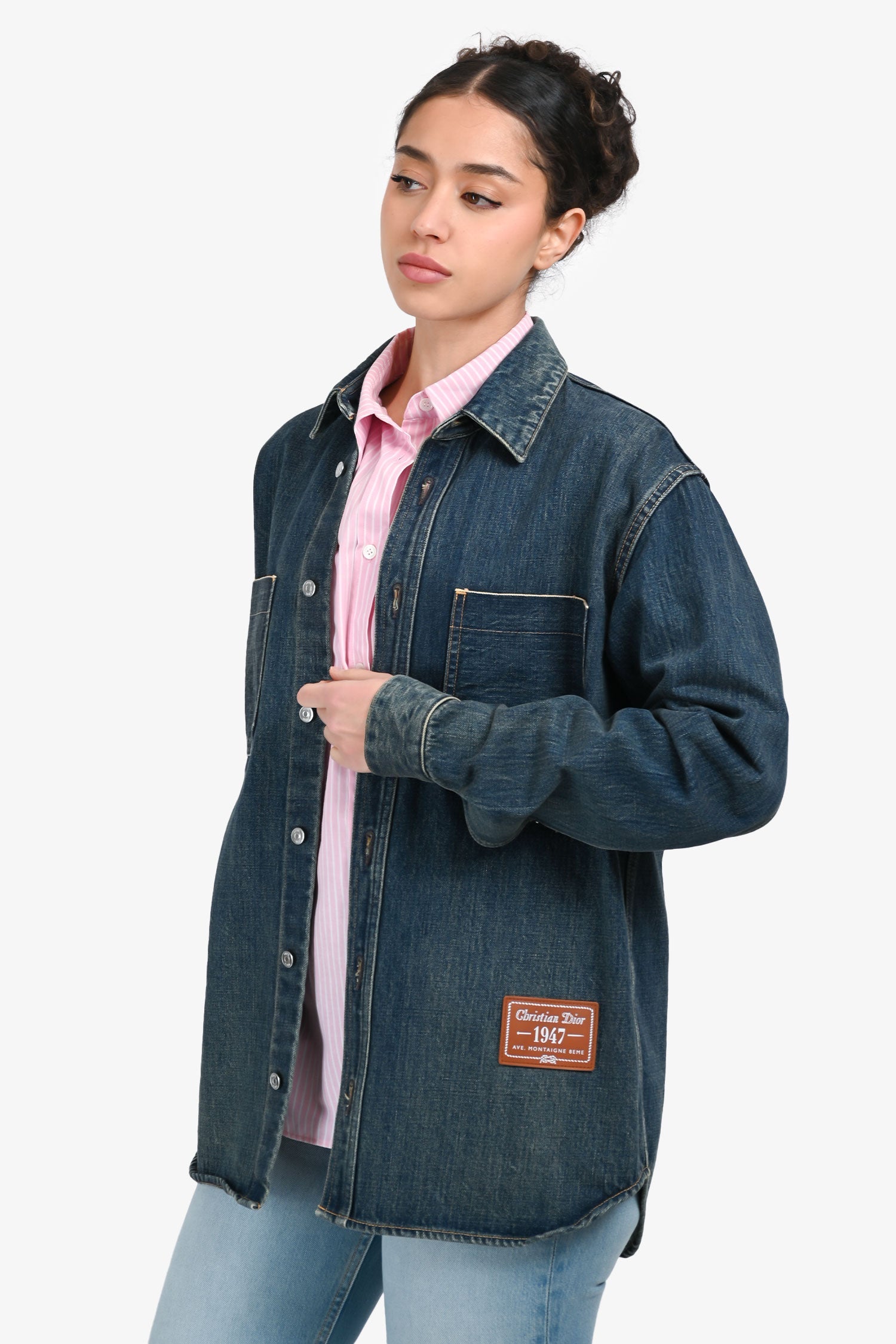 Christian Dior 2021 Blue Denim '1947' Patch Jacket Size 38