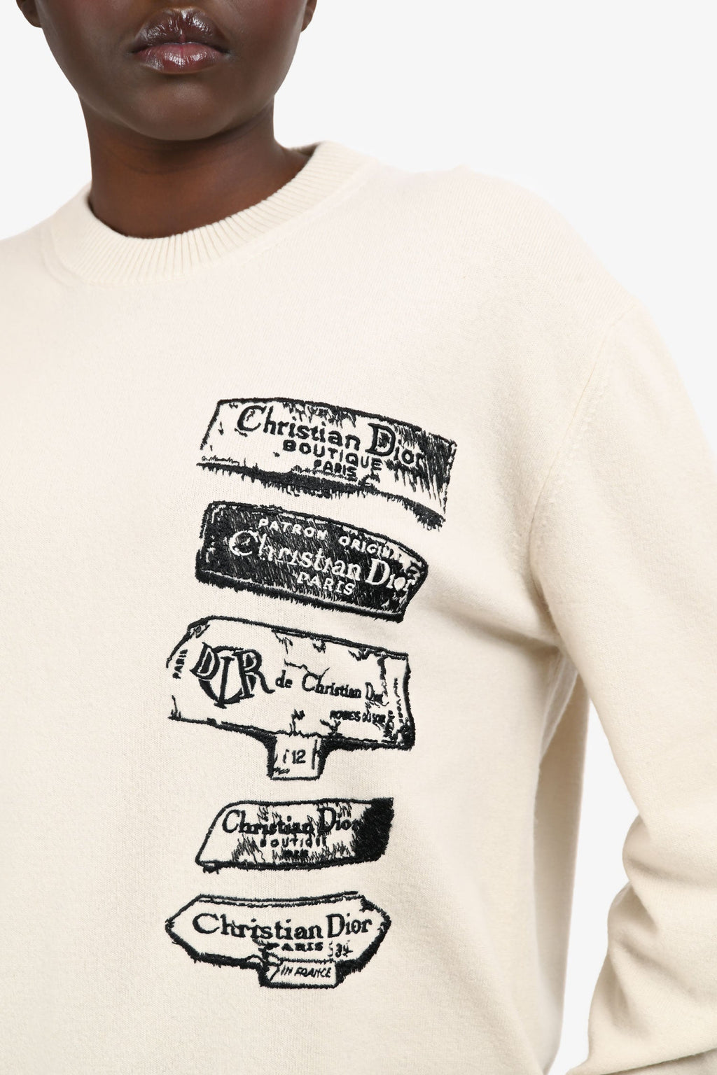 Christian Dior Cream Wool Graphic Crewneck Sweater Size XL