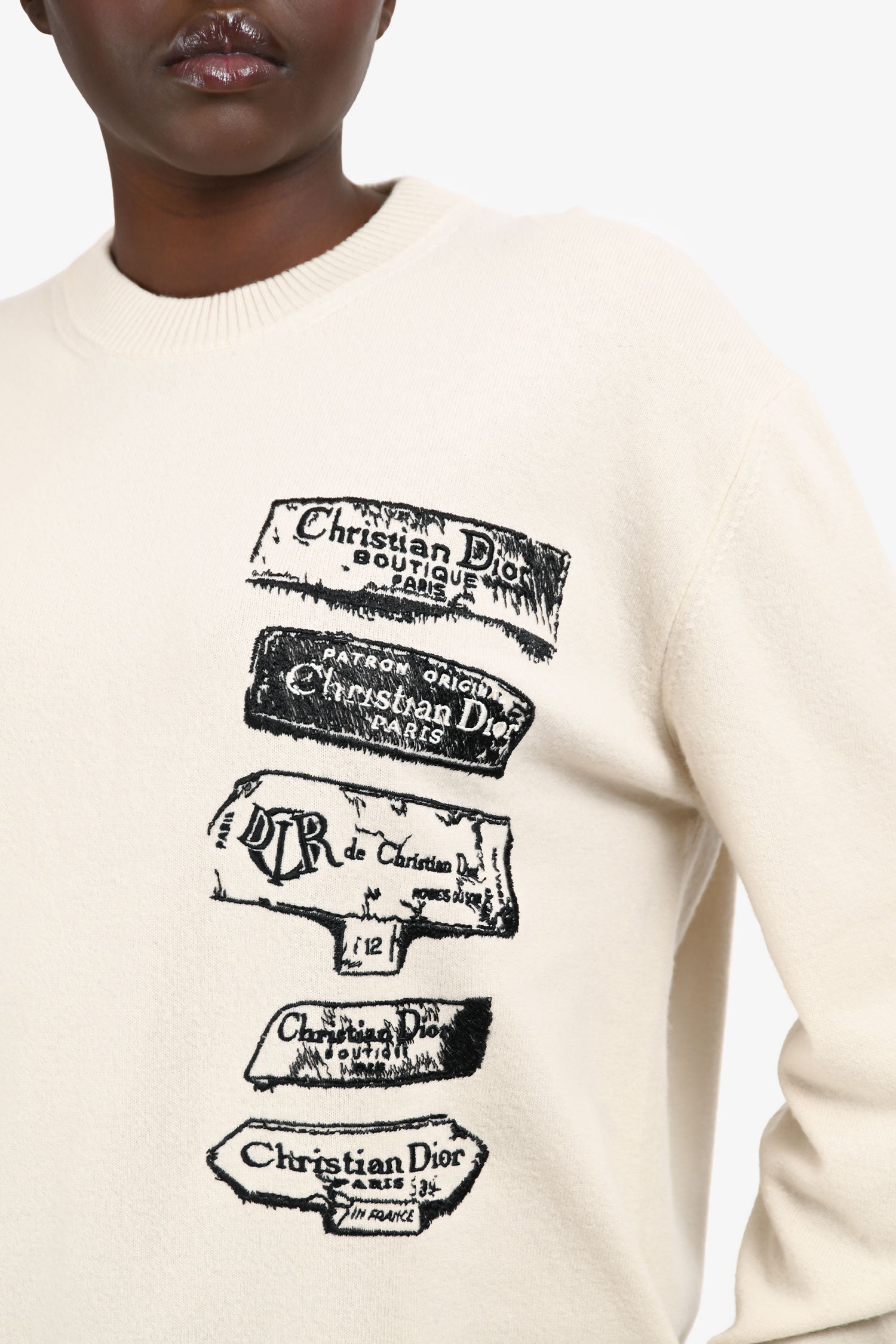 Christian Dior Cream Wool Graphic Crewneck Sweater Size XL