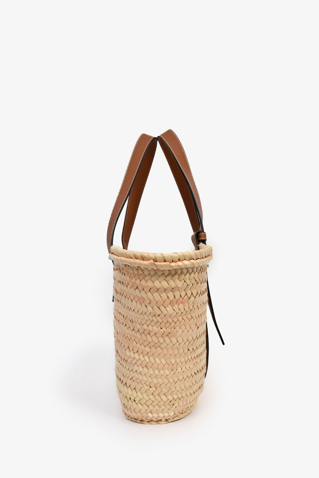 Loewe Raffia/Brown Leather Medium Basket Tote Bag