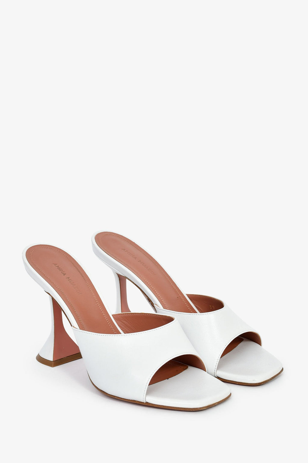 Amina Muaddi White Leather 'Lupita Slipper' Heels Size 39